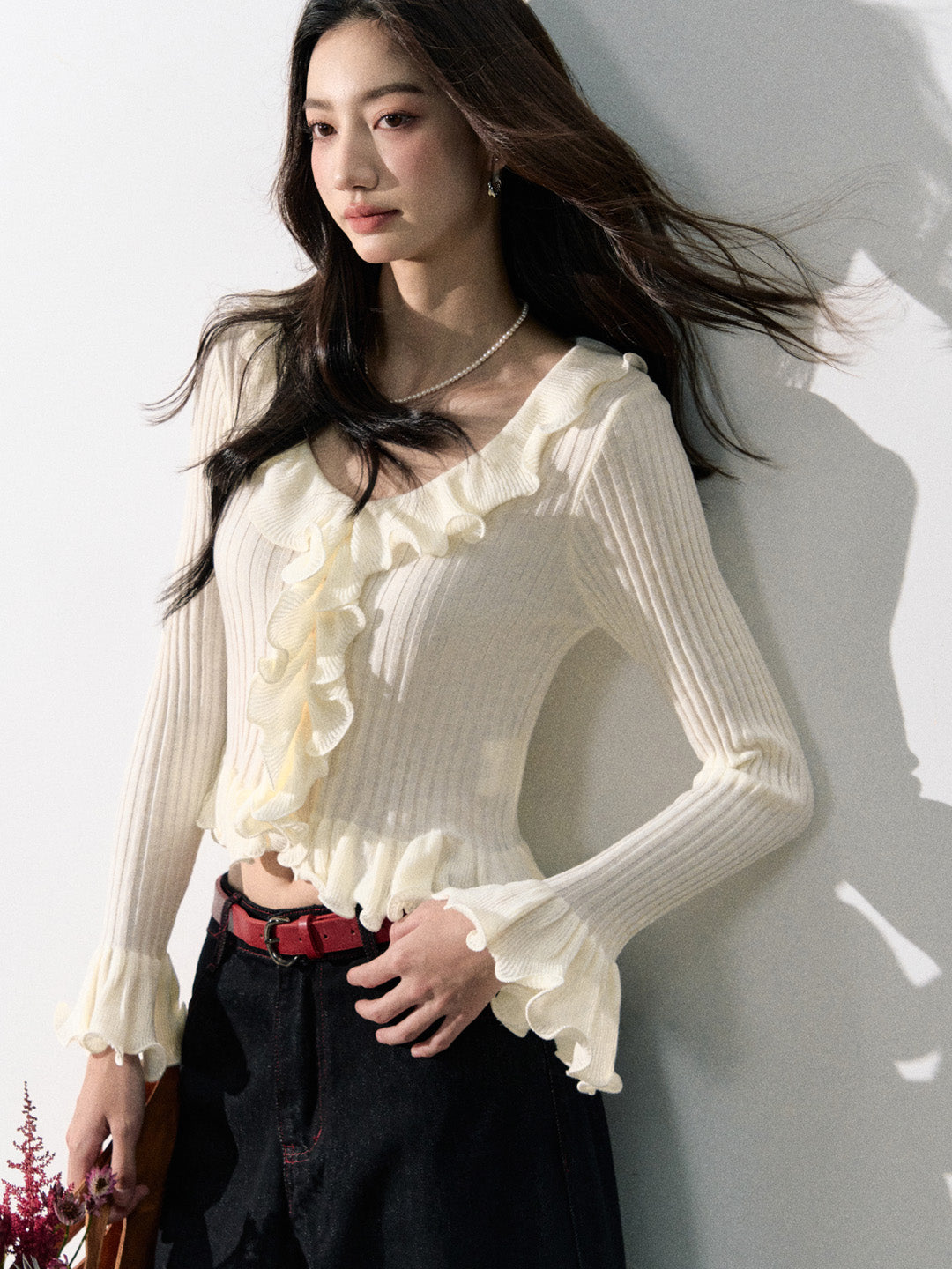 Lafreedom LAF350826 Ruffle knit cardigan