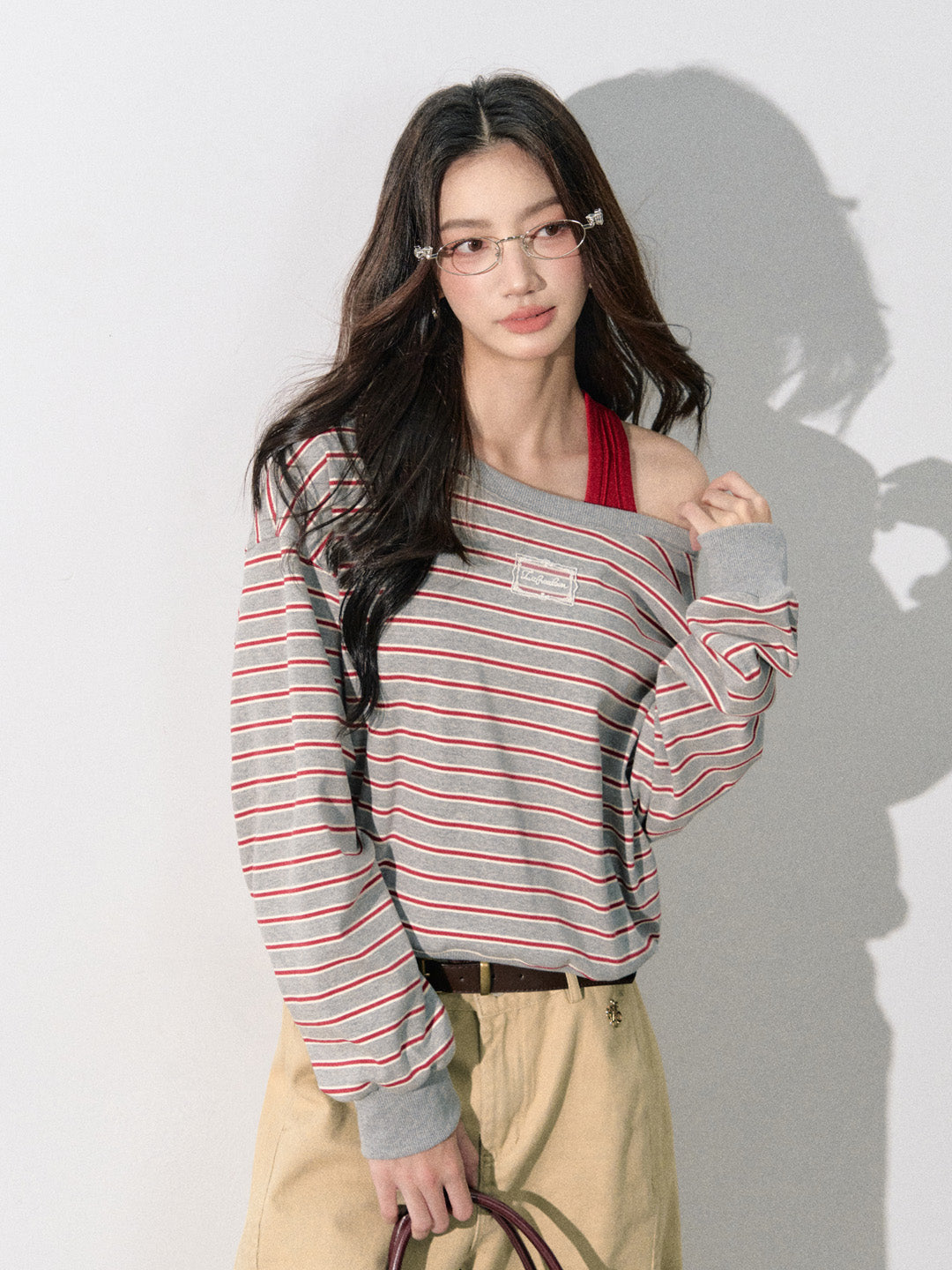 Lafreedom LAF350822 Grey striped vest two-piece set