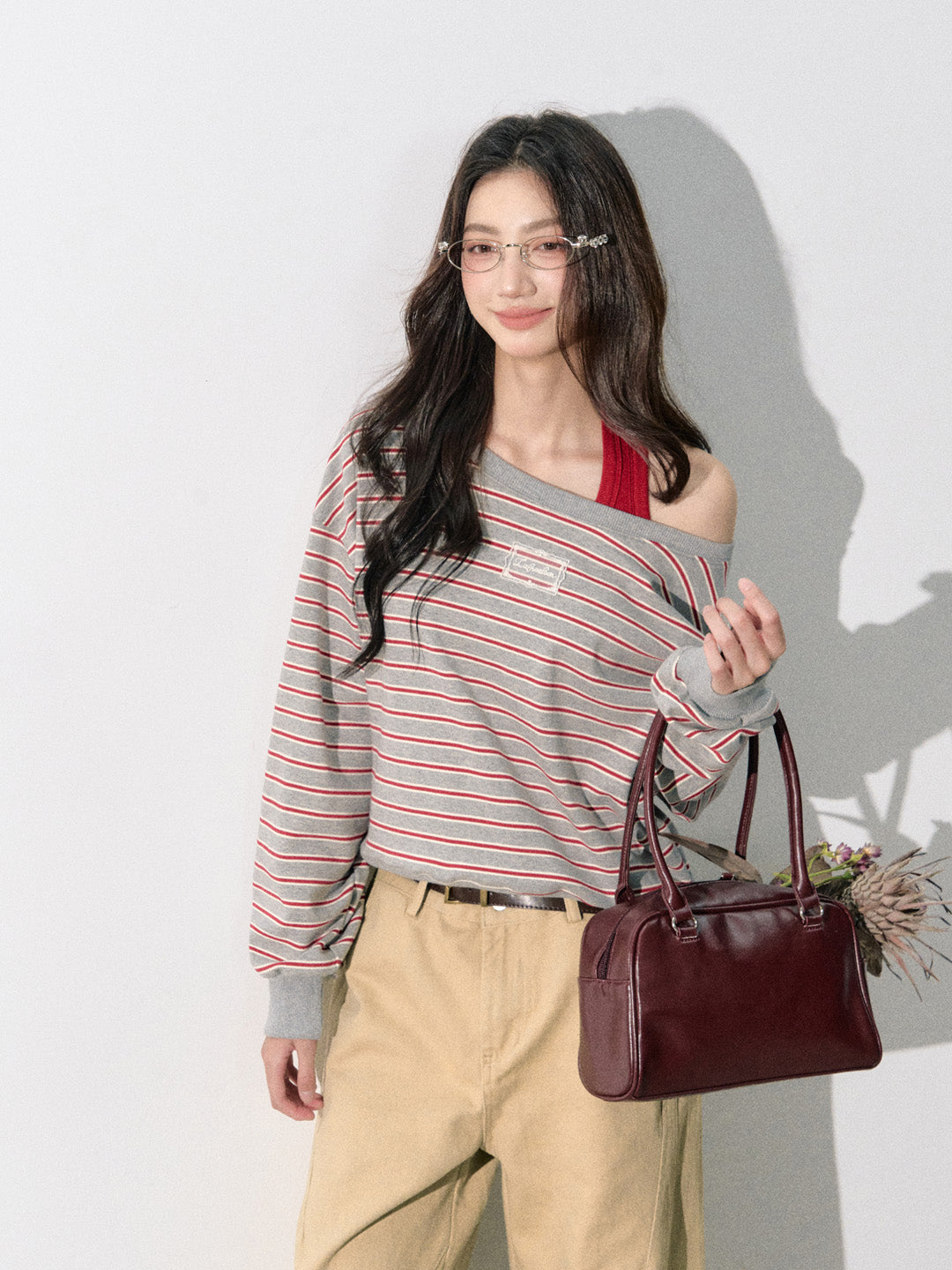 Lafreedom LAF350822 Grey striped vest two-piece set