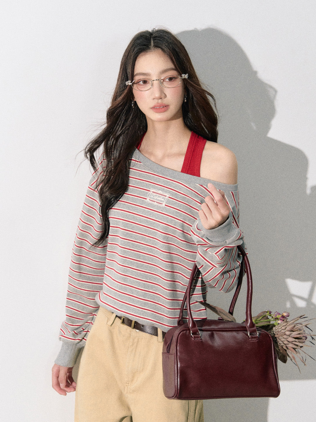 Lafreedom LAF350822 Grey striped vest two-piece set