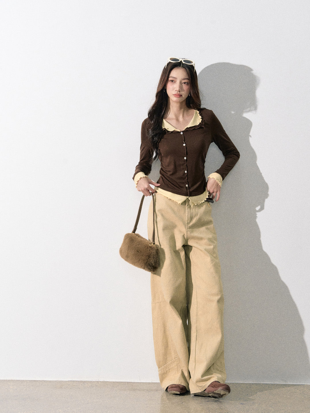 Lafreedom LAF350818 Fake two piece knitted long sleeve top