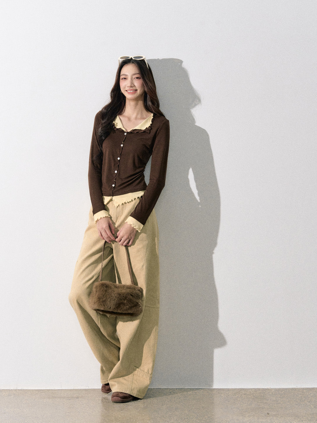 Lafreedom LAF350818 Fake two piece knitted long sleeve top