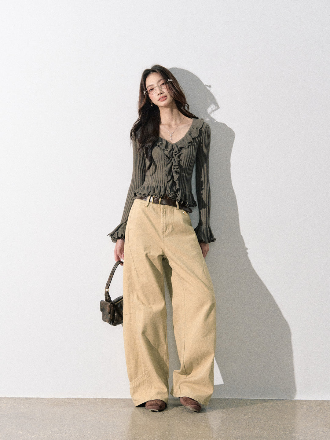 Lafreedom LAF350826 Ruffle knit cardigan