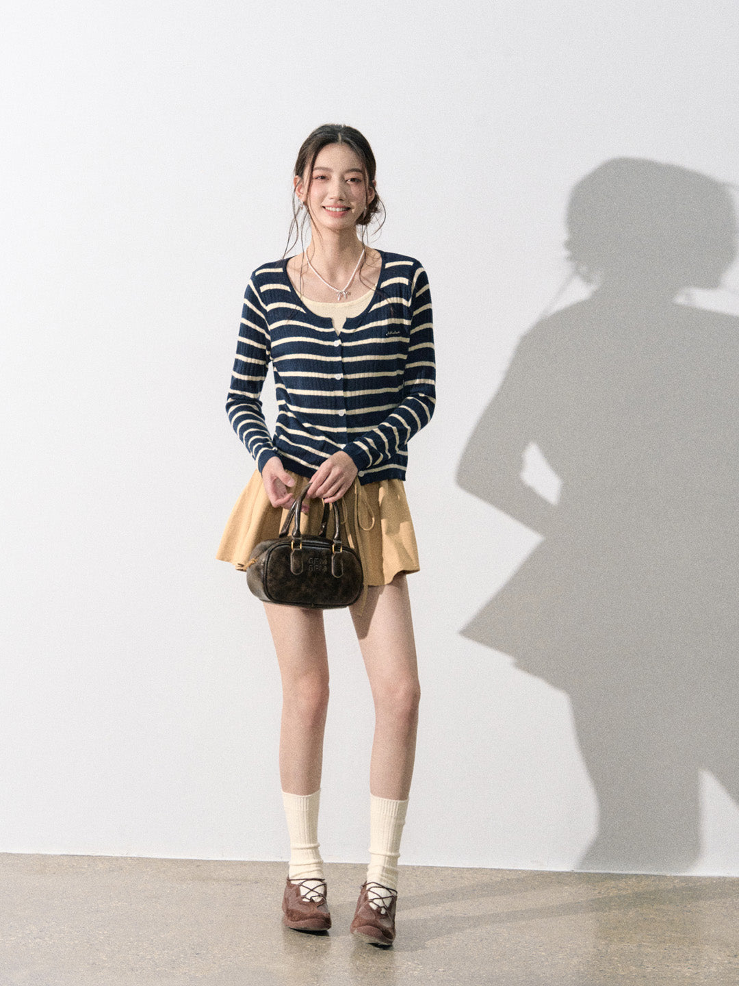 Lafreedom LAF350823 Striped patchwork knitted cardigan