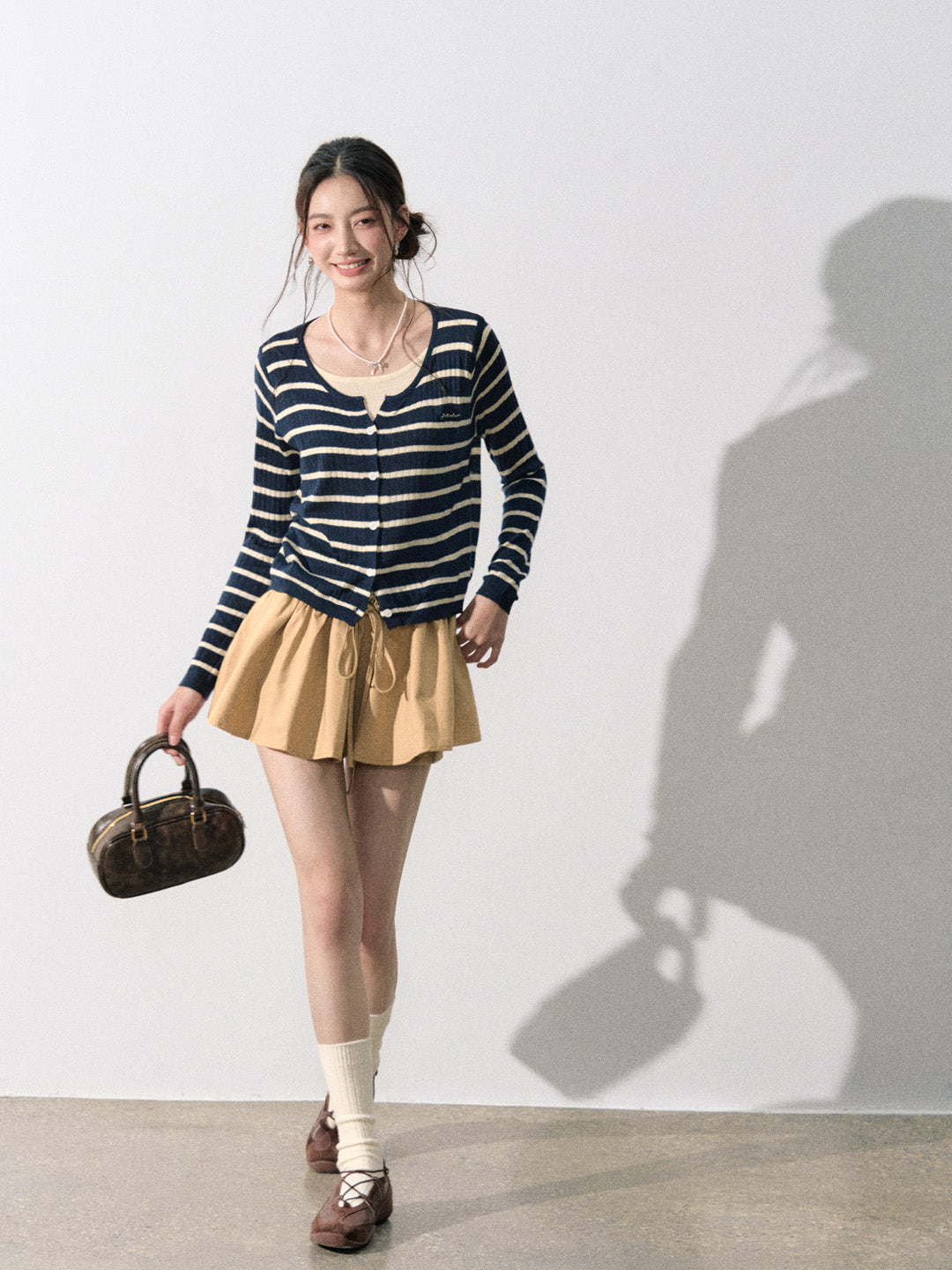 Lafreedom LAF350823 Striped patchwork knitted cardigan