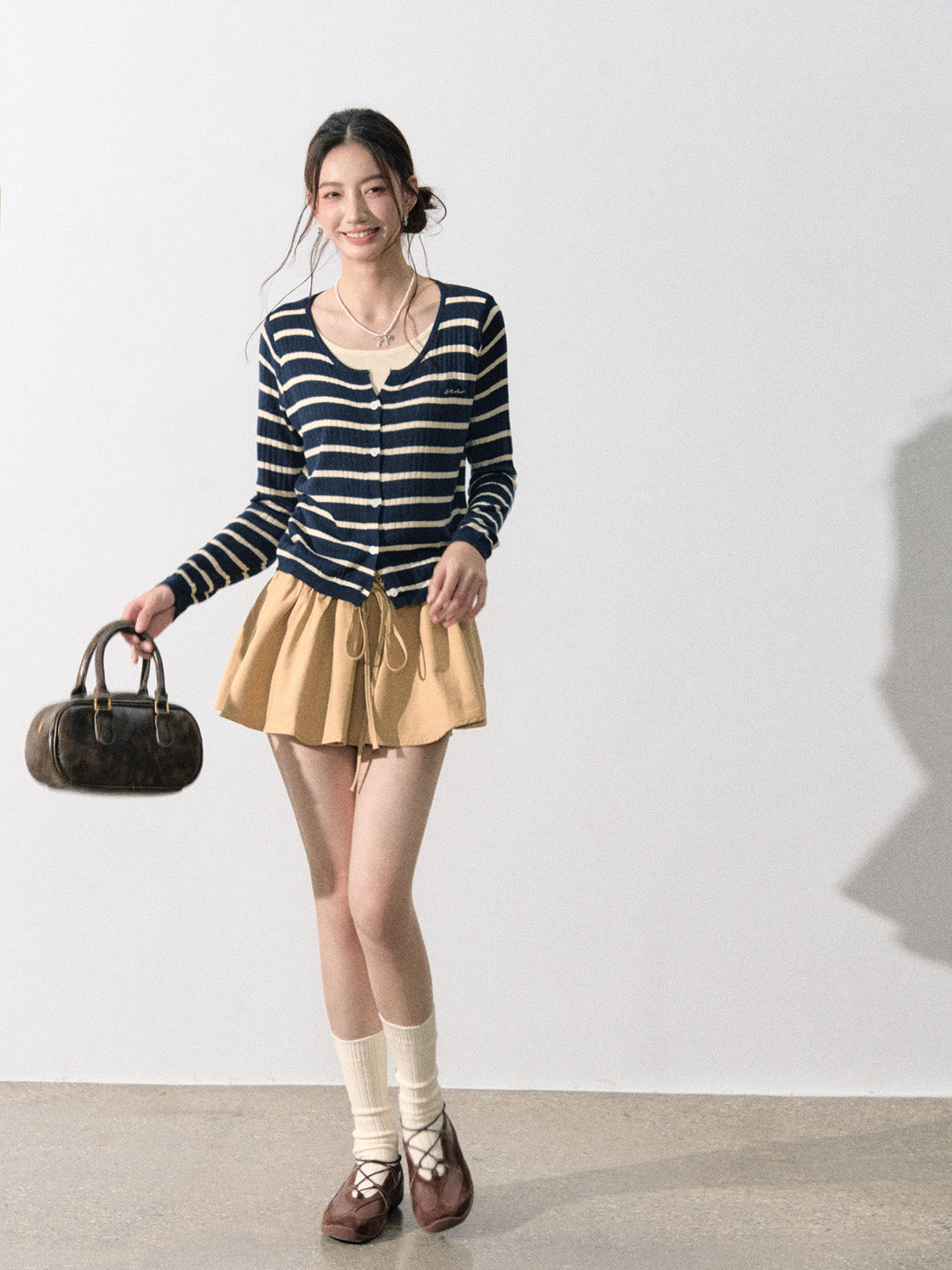 Lafreedom LAF350823 Striped patchwork knitted cardigan
