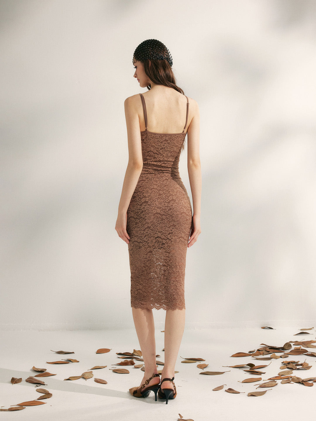 YZZI HE Vintage embroidered lace slim fit dress