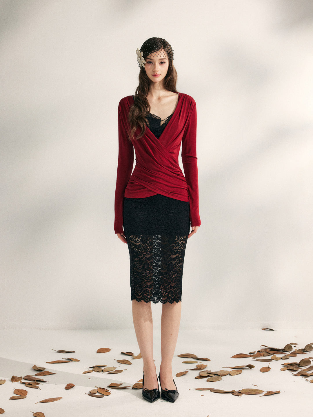 YZZI HE V-neck pleated waist cinching top
