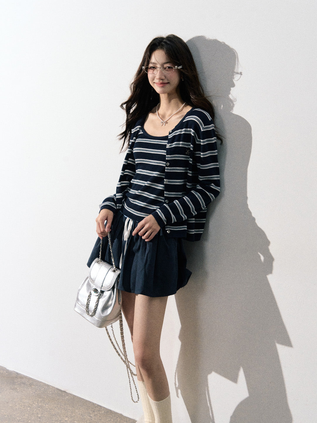 Lafreedom LAF350904 Contrast striped cardigan + camisole set