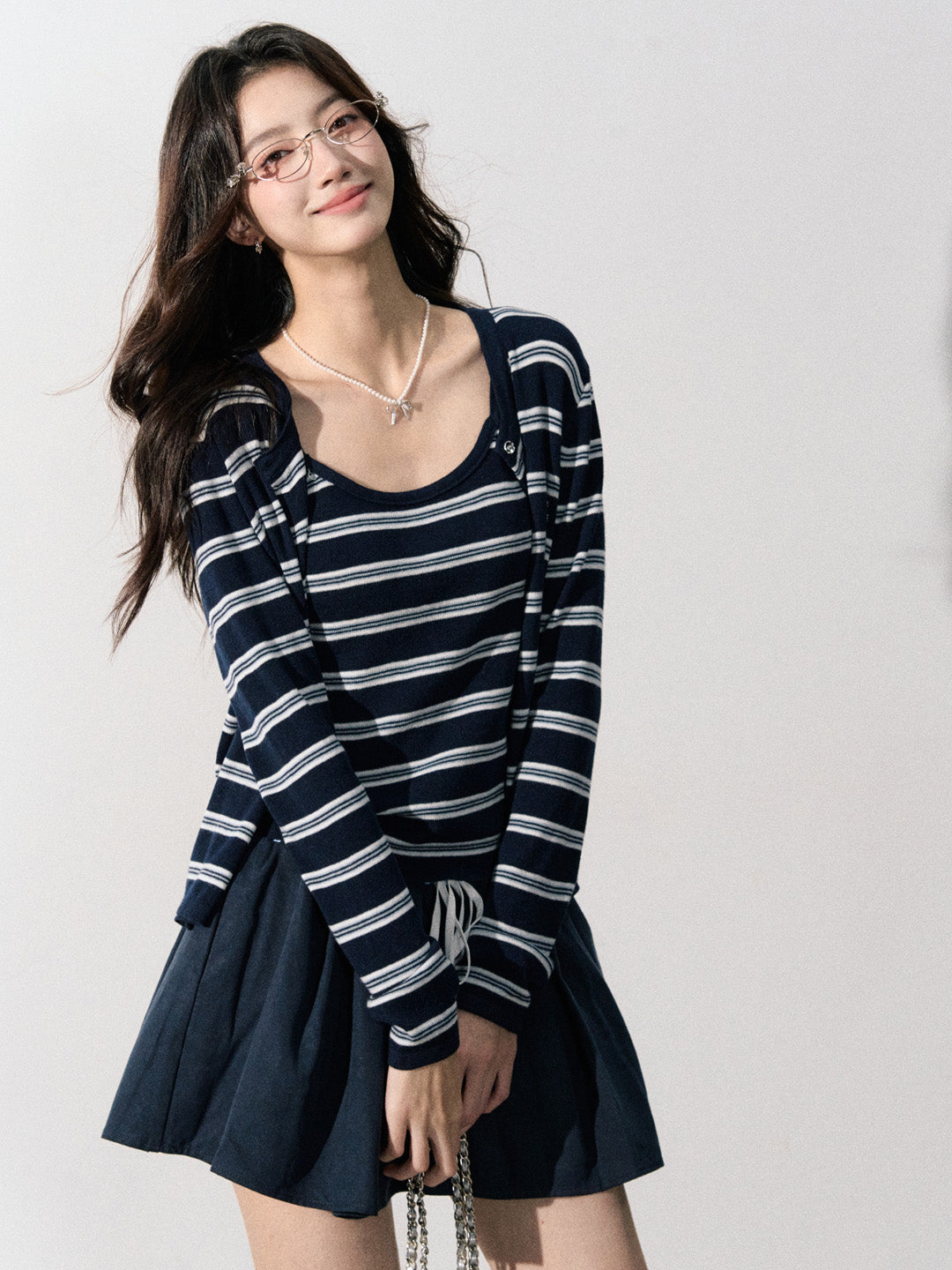 Lafreedom LAF350904 Contrast striped cardigan + camisole set