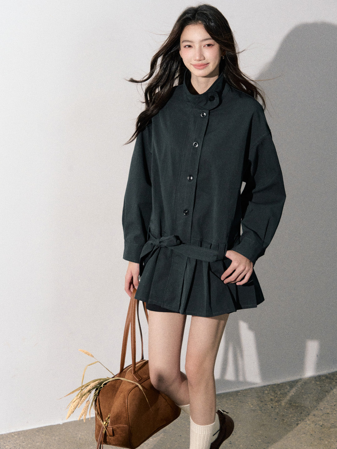 Lafreedom LAF350912 Stand up collar design pleated windbreaker jacket