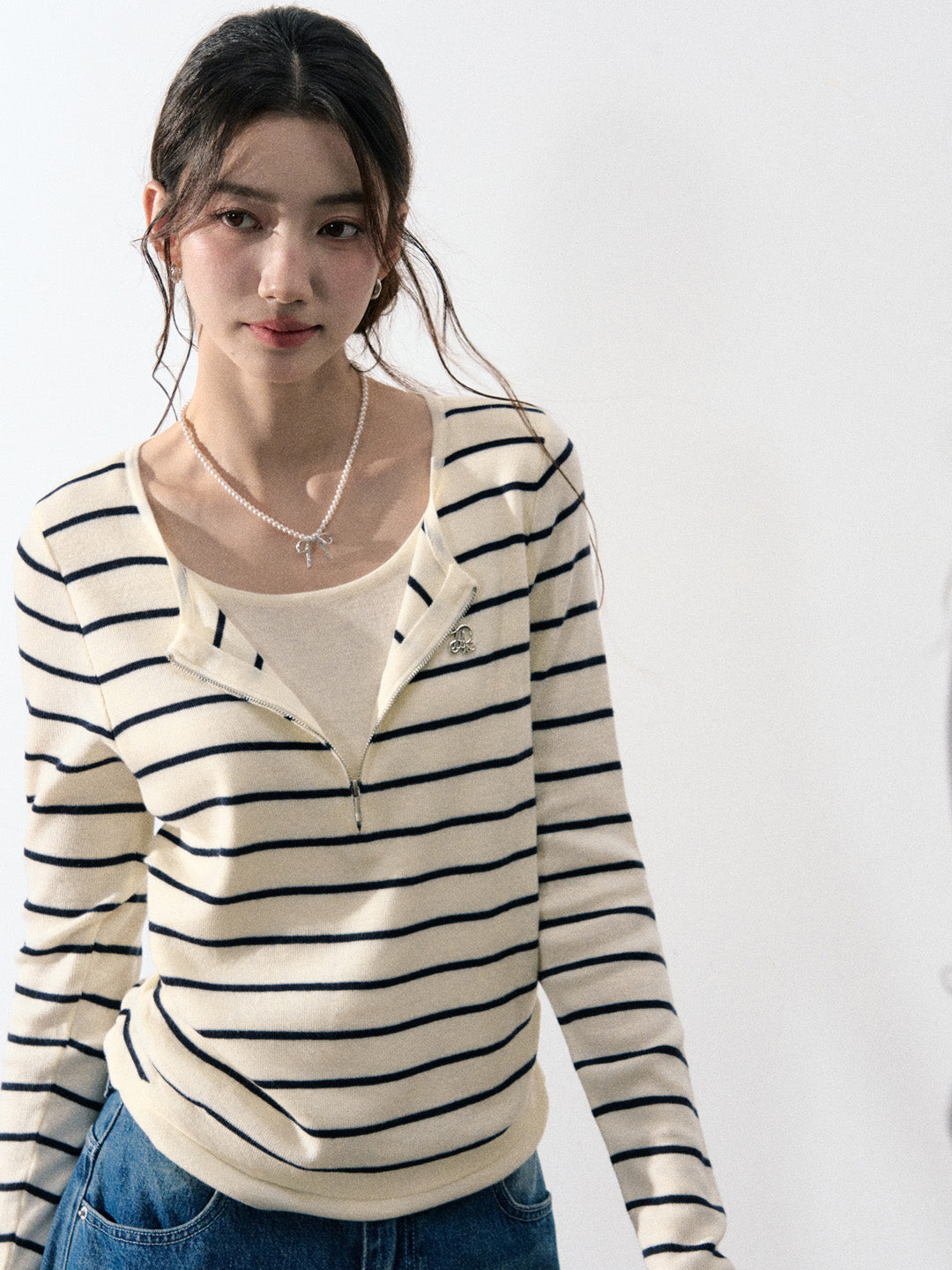 Lafreedom LAF350903 Casual fake two piece spliced knitted top