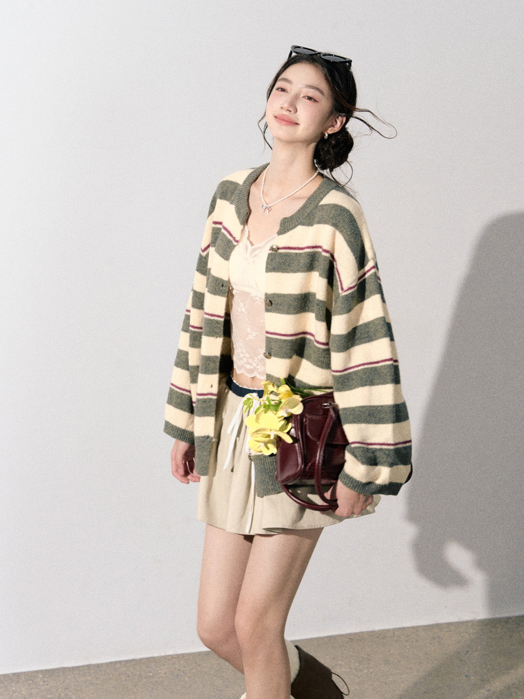 Lafreedom LAF350914 Contrasting color striped cardigan