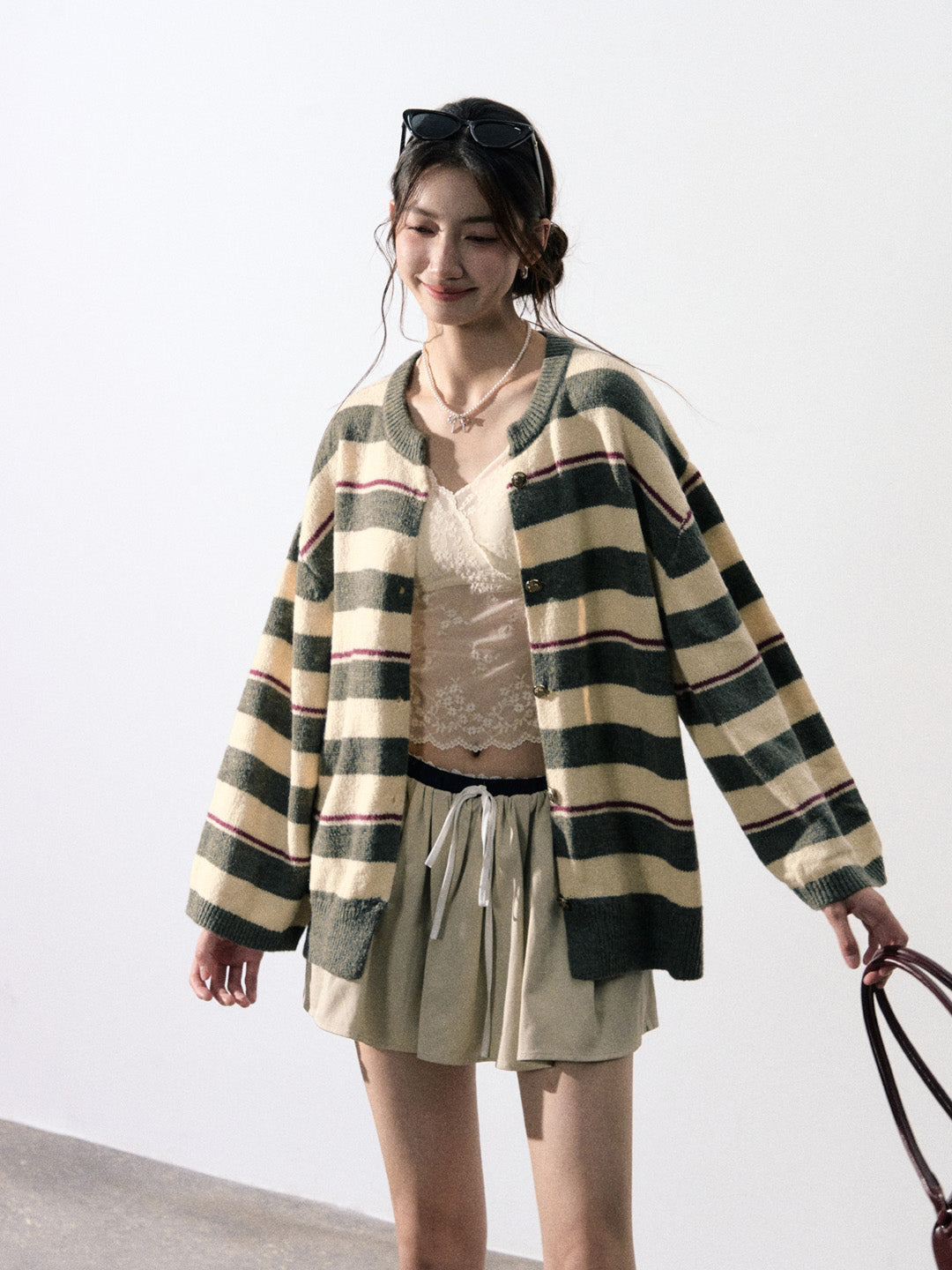 Lafreedom LAF350914 Contrasting color striped cardigan