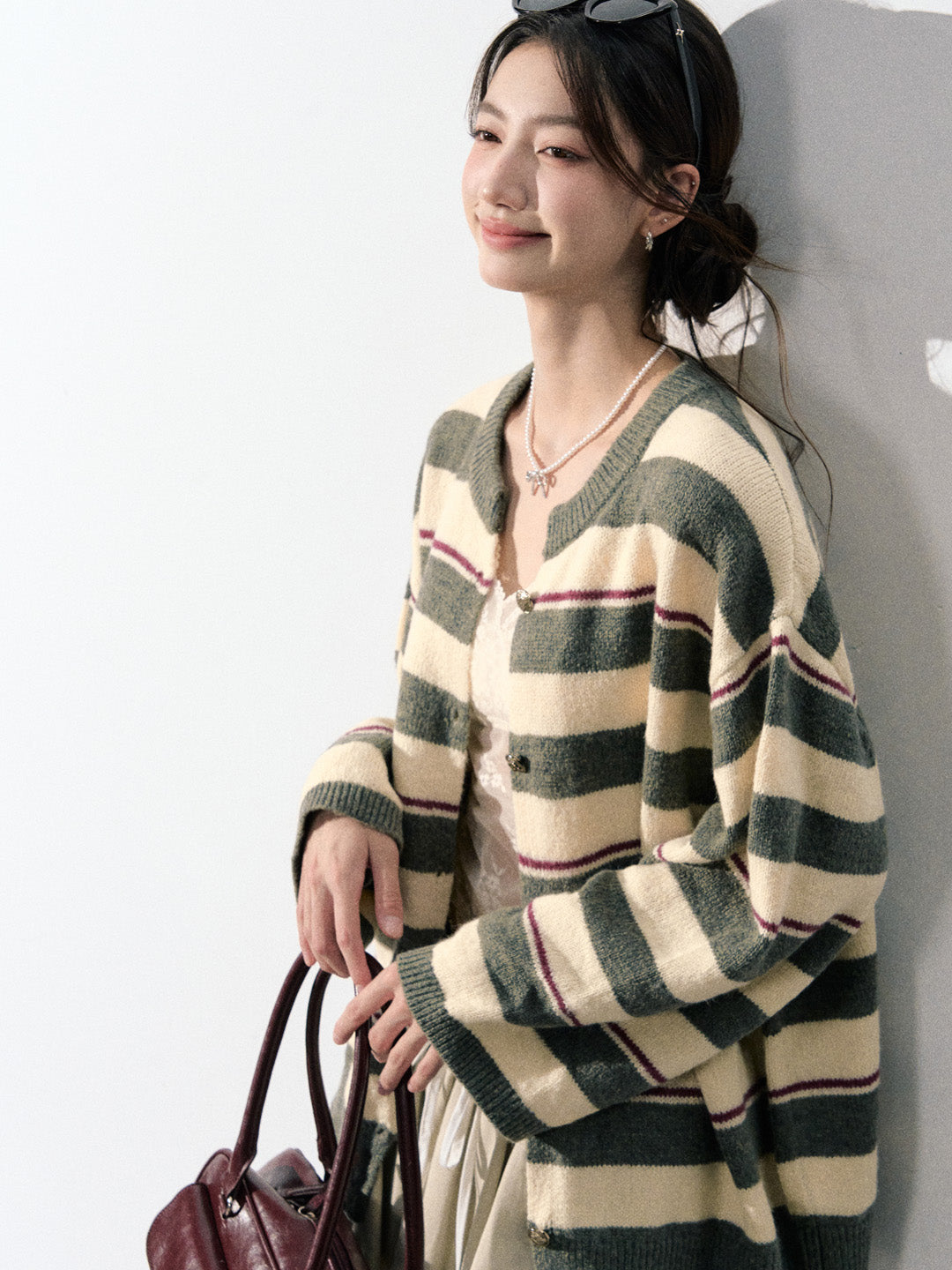 Lafreedom LAF350914 Contrasting color striped cardigan