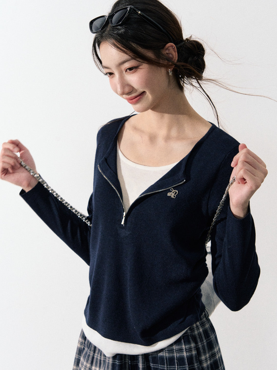 Lafreedom LAF350903 Casual fake two piece spliced knitted top
