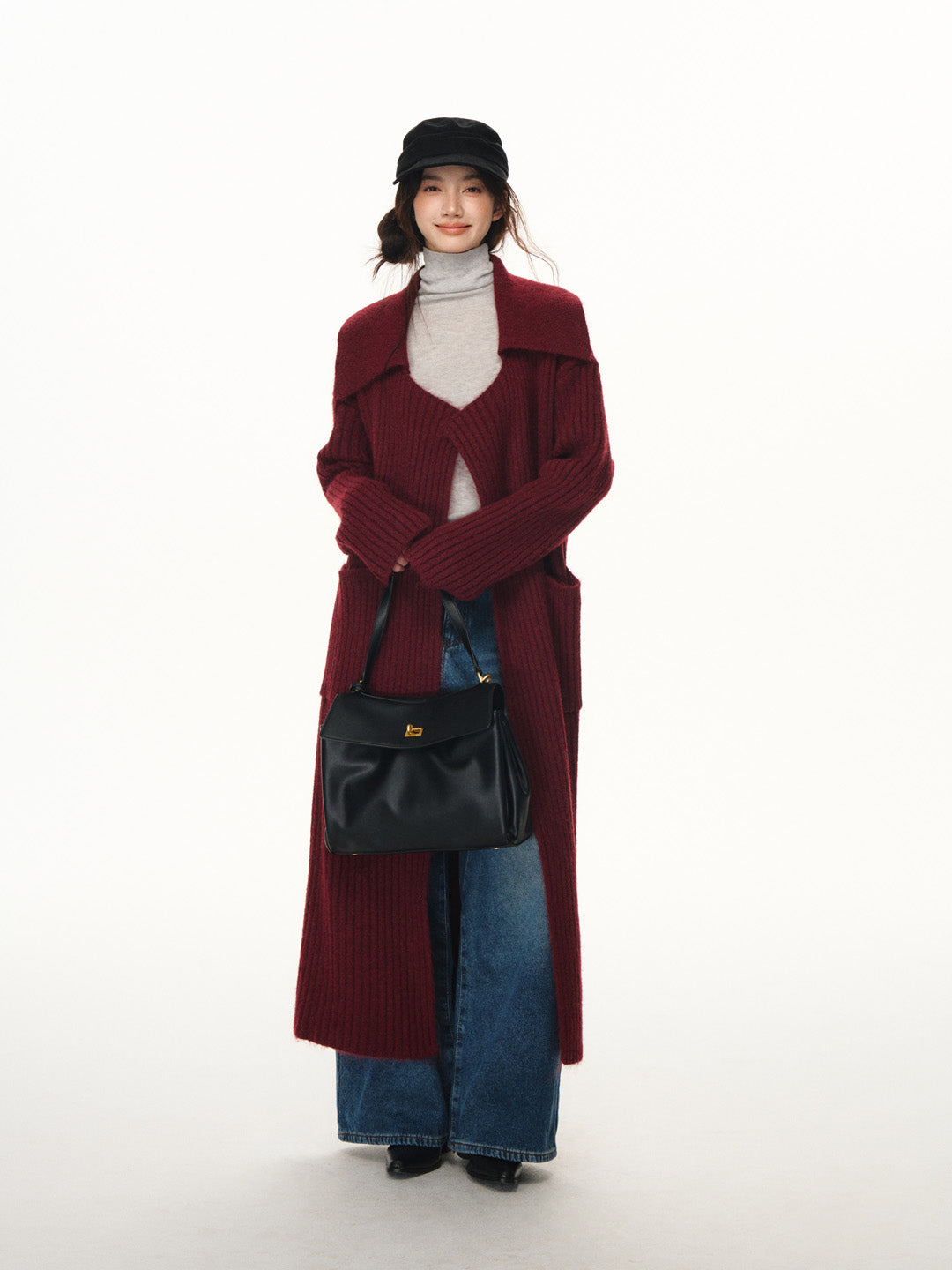 Lafreedom LAF351113 Large collar alpaca wool knitted cardigan