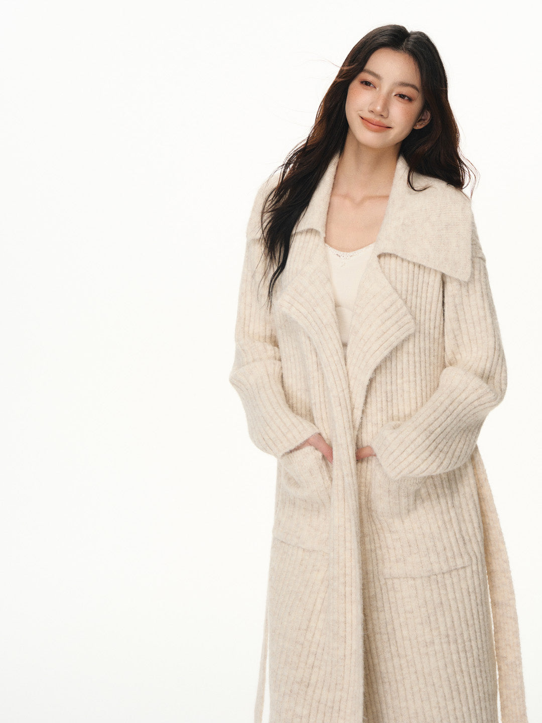 Lafreedom LAF351113 Large collar alpaca wool knitted cardigan