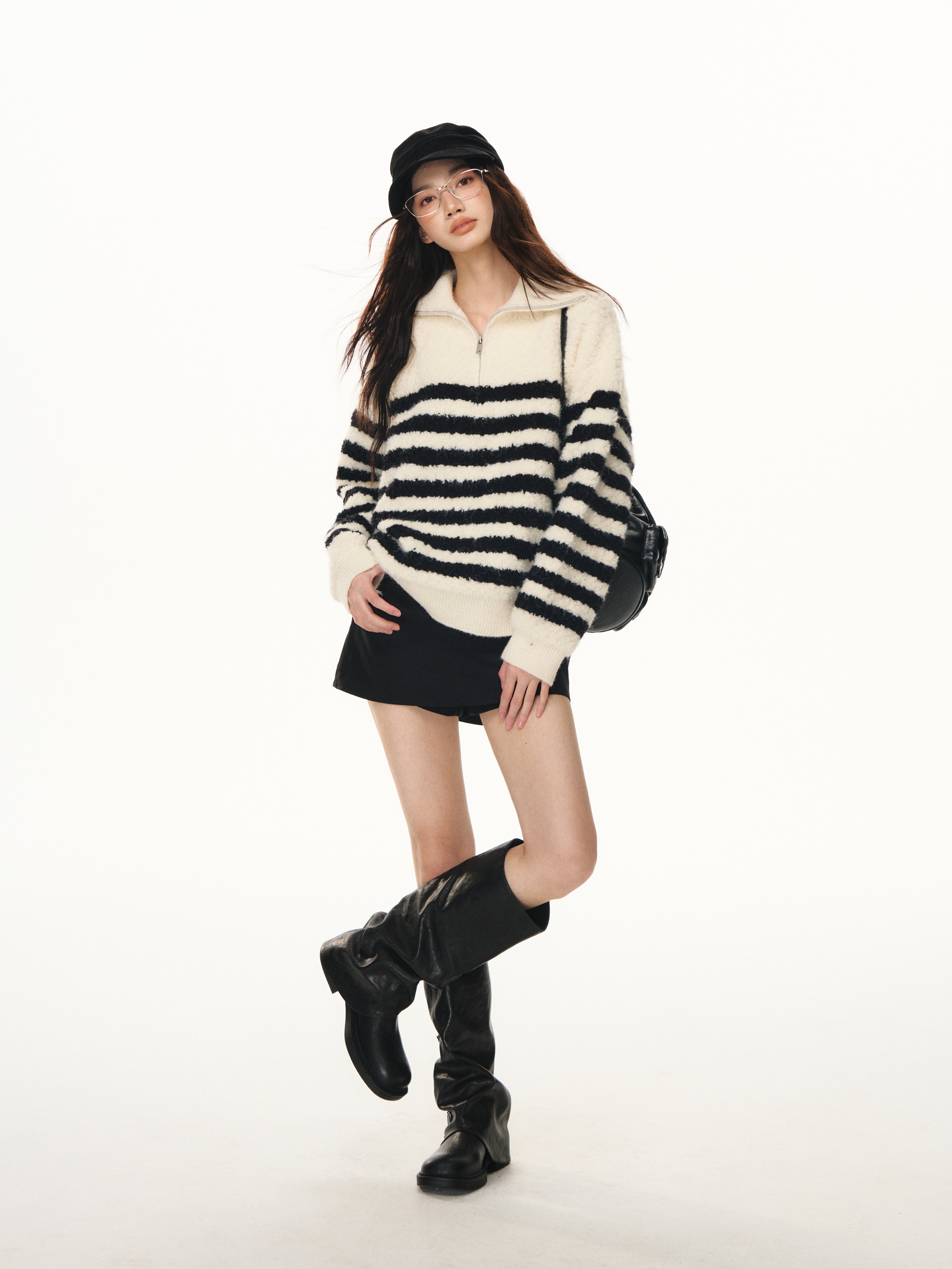 Lafreedom LAF351102 Striped zipper soft sweater