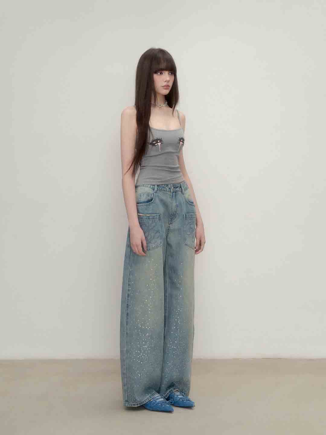 VIA PITTI VIABP197 Rhinestone wide leg jeans