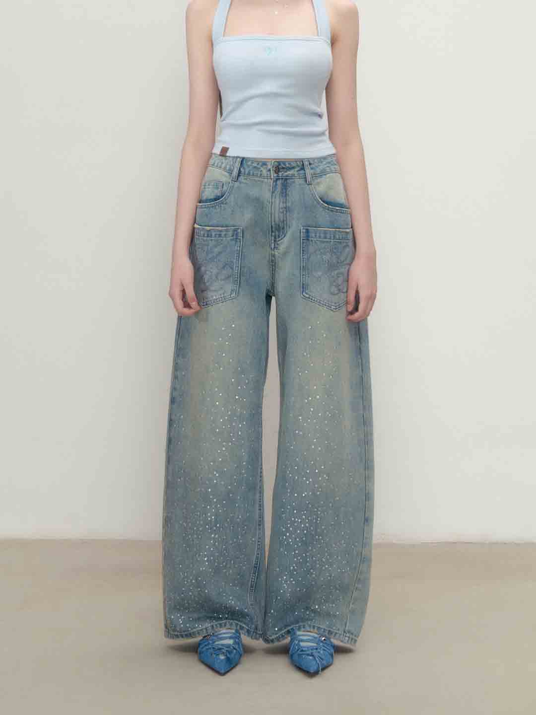 VIA PITTI VIABP197 Rhinestone wide leg jeans