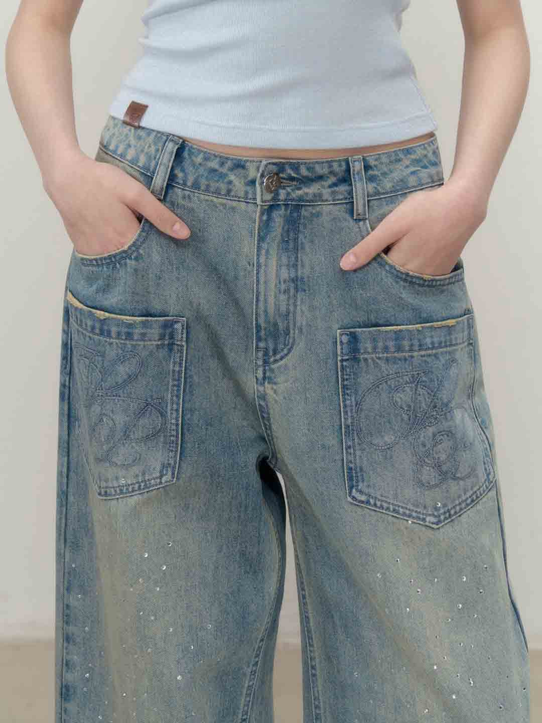 VIA PITTI VIABP197 Rhinestone wide leg jeans