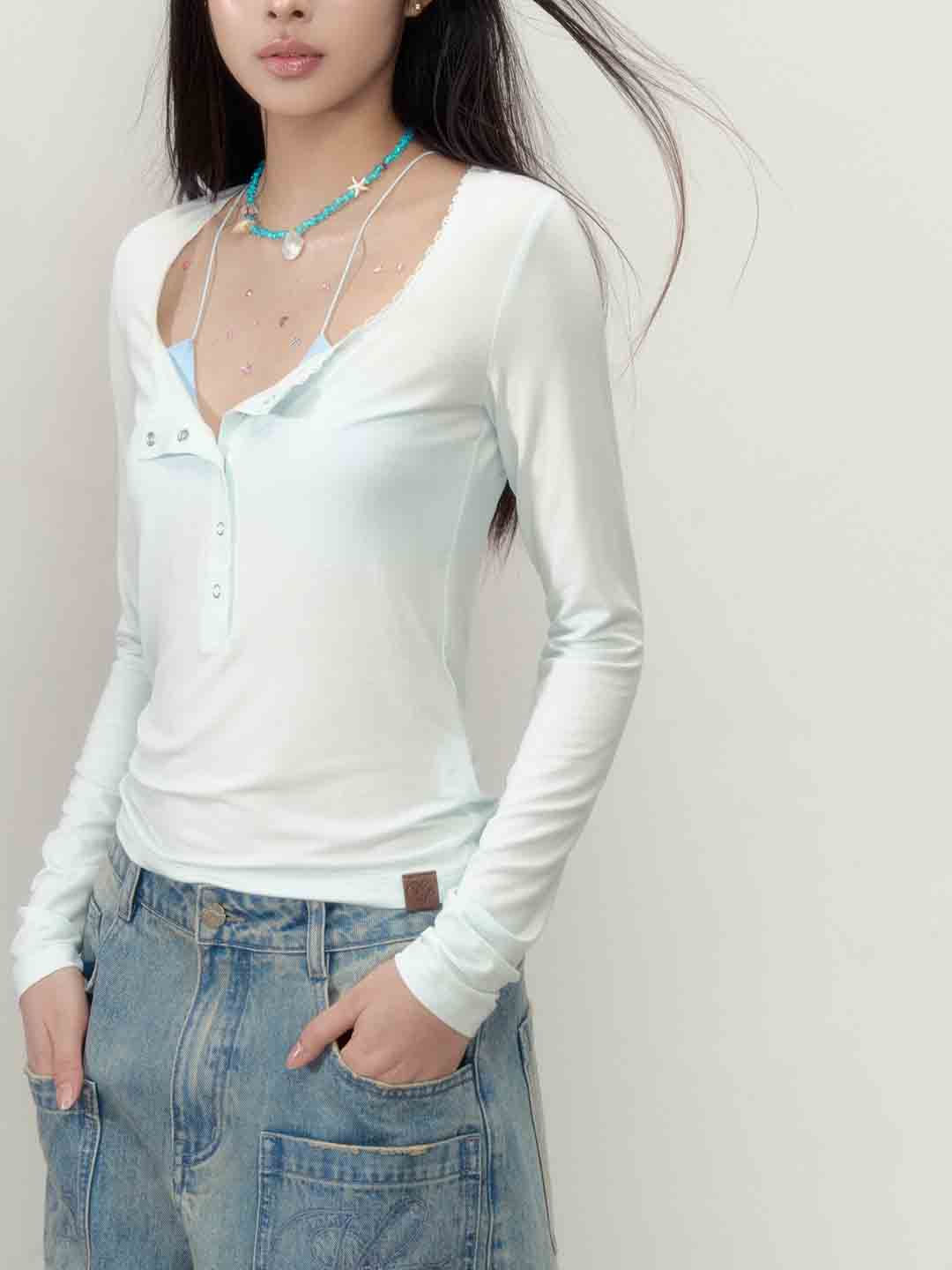 VIA PITTI VIABTP149 Button light and thin sunscreen top (2color)