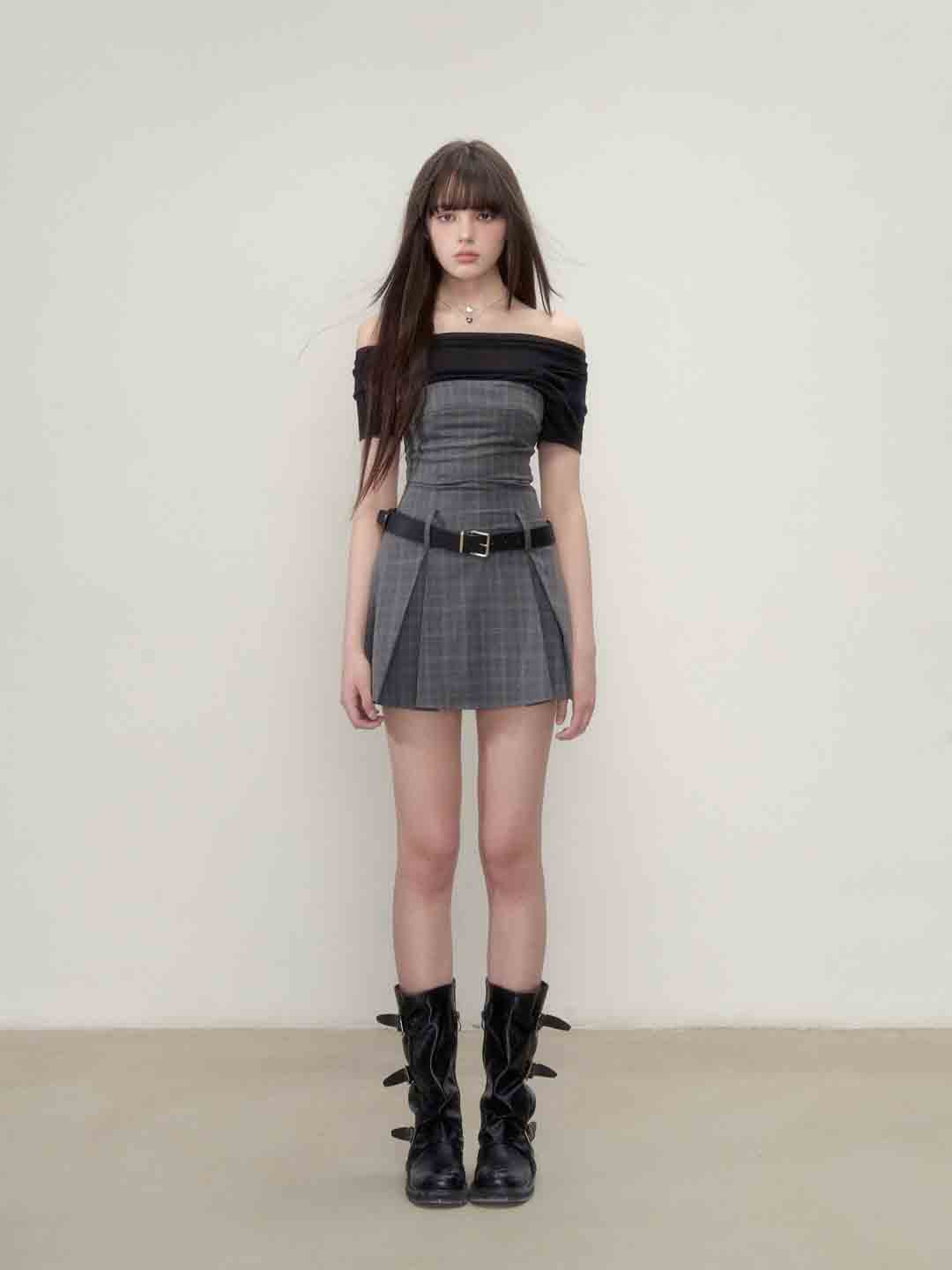 VIA PITTI V23BD197 Splicing plaid dress