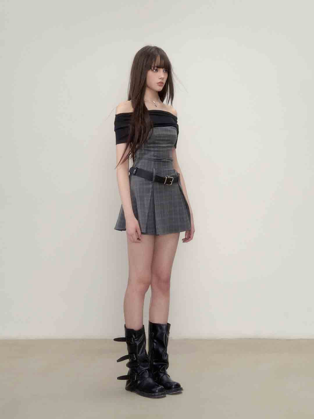 VIA PITTI V23BD197 Splicing plaid dress