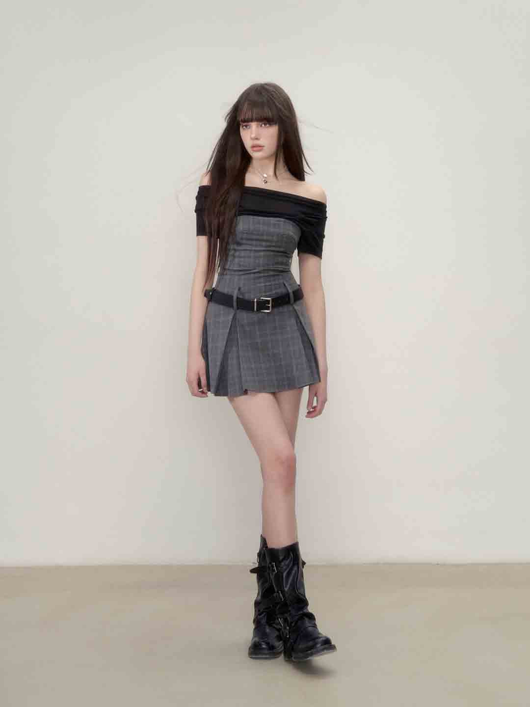 VIA PITTI V23BD197 Splicing plaid dress