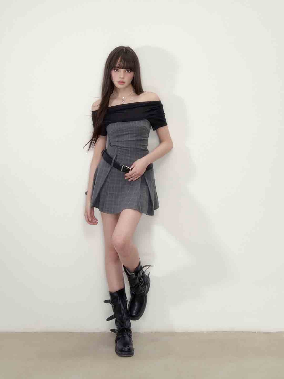 VIA PITTI V23BD197 Splicing plaid dress