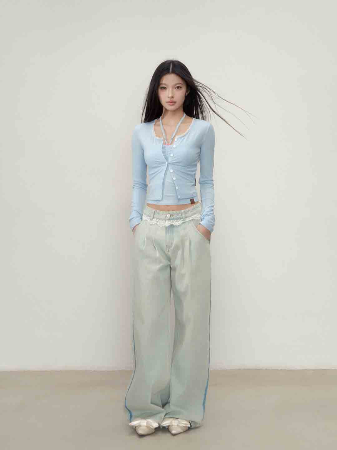 VIA PITTI VIABTP153&VIABTP154 Hanging neck camisole vest+cardigan set(2color)