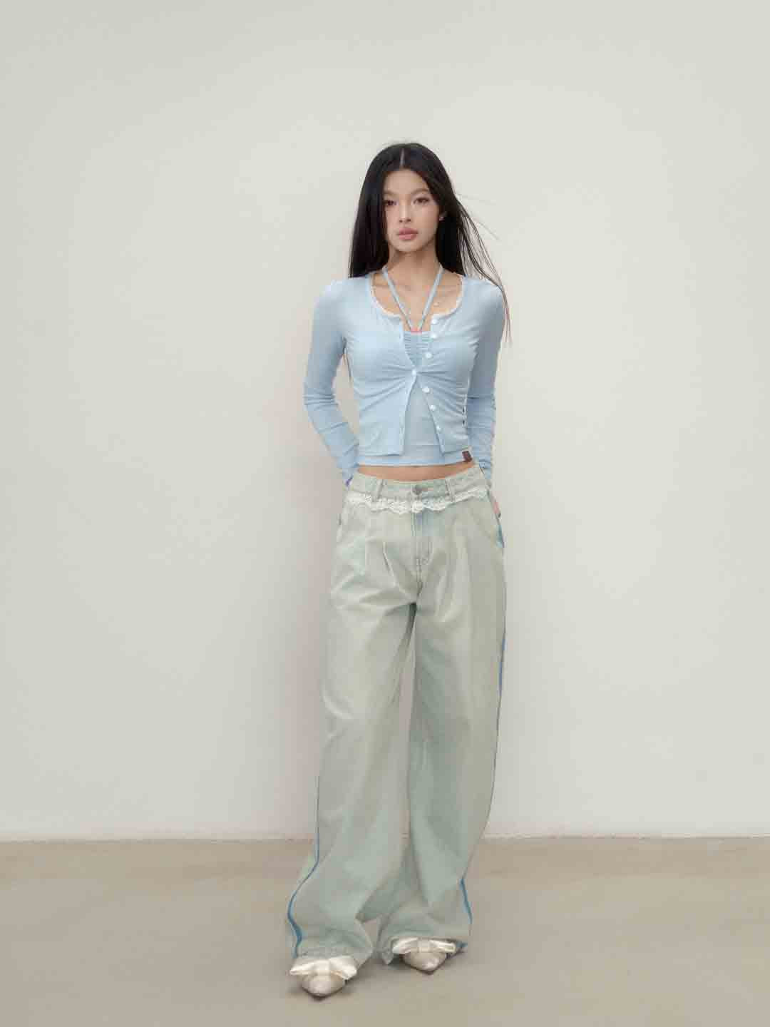VIA PITTI VIABTP153&VIABTP154 Hanging neck camisole vest+cardigan set(2color)