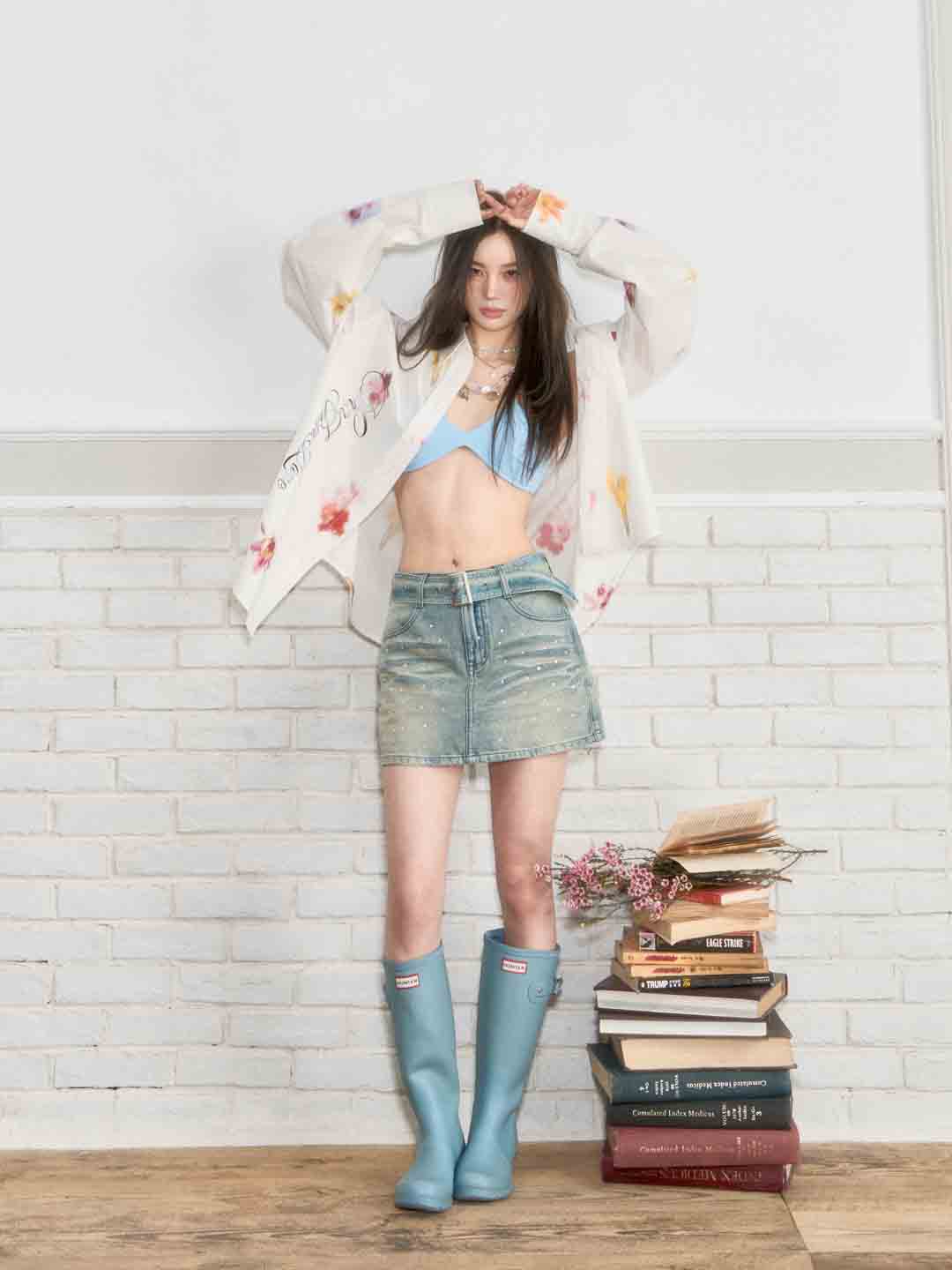 VIA PITTI VIABP231 Rhinestone denim skirt