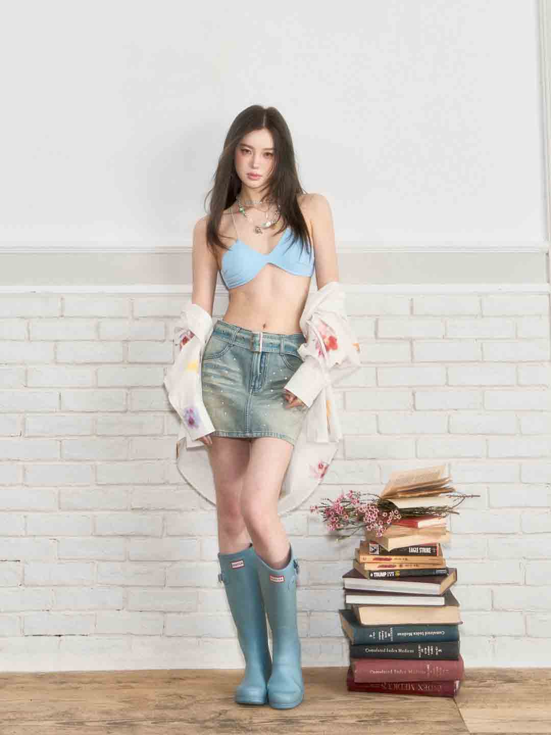 VIA PITTI VIABP231 Rhinestone denim skirt