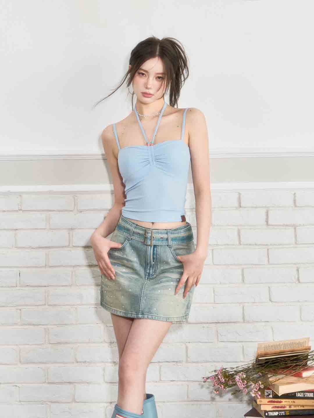 VIA PITTI VIABTP153&VIABTP154 Hanging neck camisole vest+cardigan set(2color)