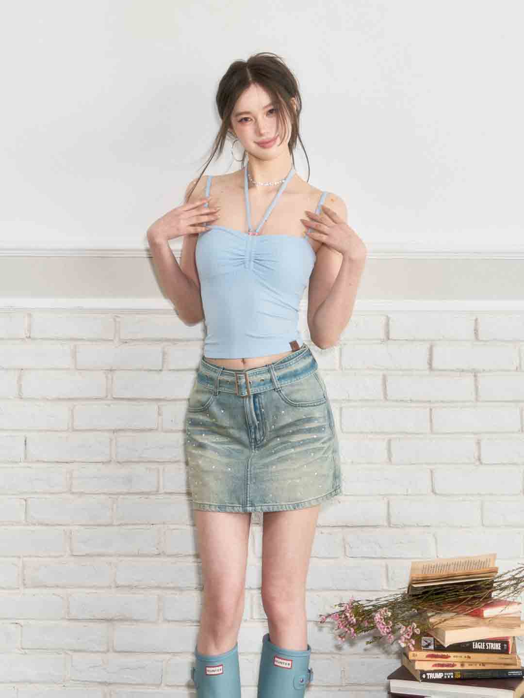 VIA PITTI VIABTP153&VIABTP154 Hanging neck camisole vest+cardigan set(2color)