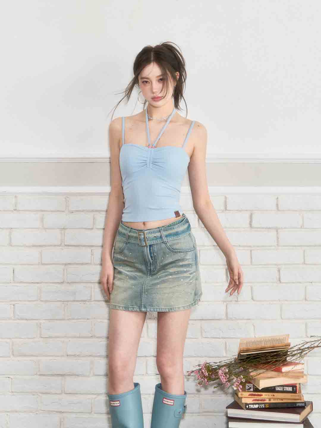 VIA PITTI VIABTP153&VIABTP154 Hanging neck camisole vest+cardigan set(2color)