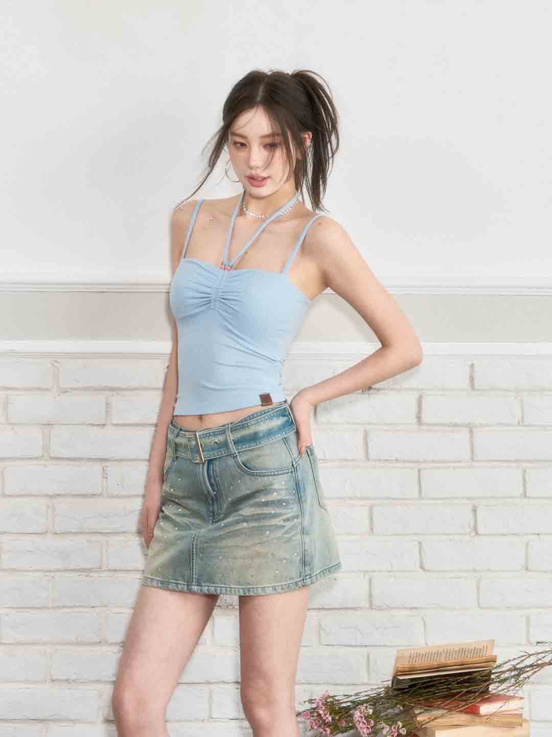 VIA PITTI VIABP231 Rhinestone denim skirt