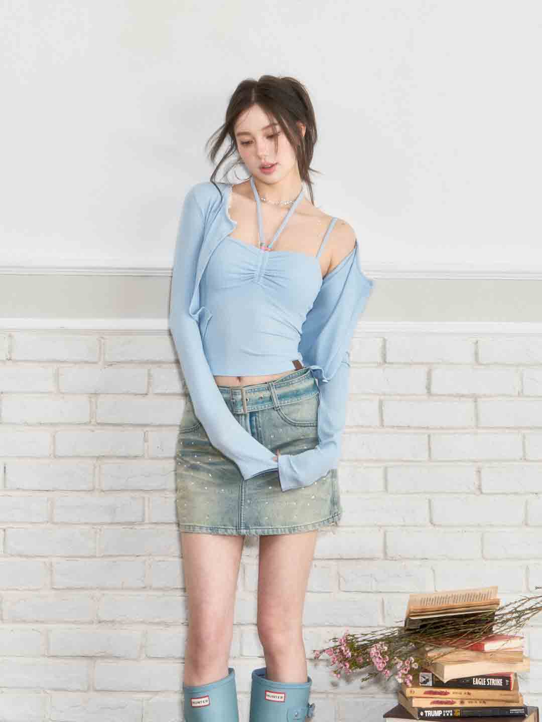 VIA PITTI VIABP231 Rhinestone denim skirt