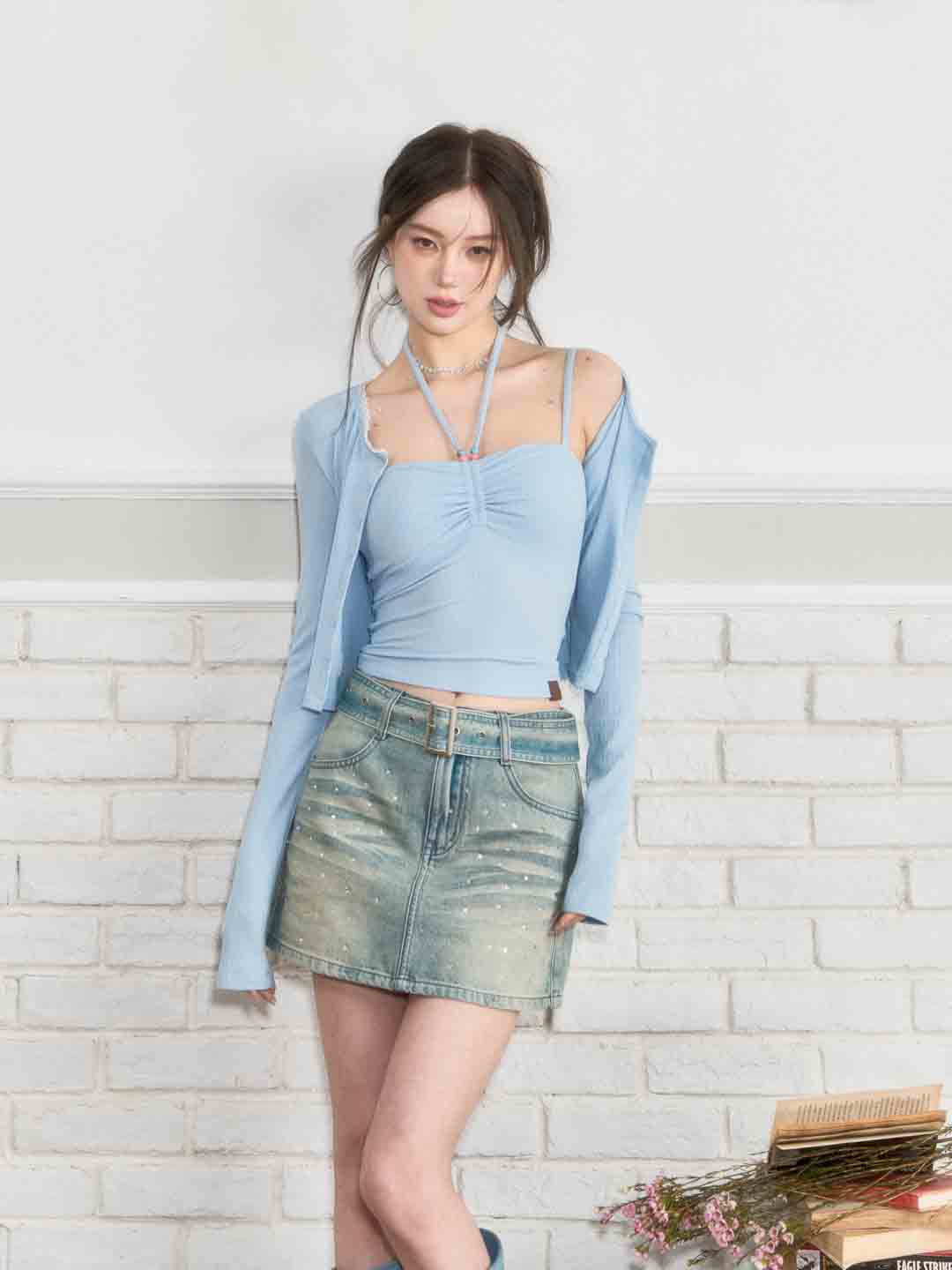 VIA PITTI VIABP231 Rhinestone denim skirt