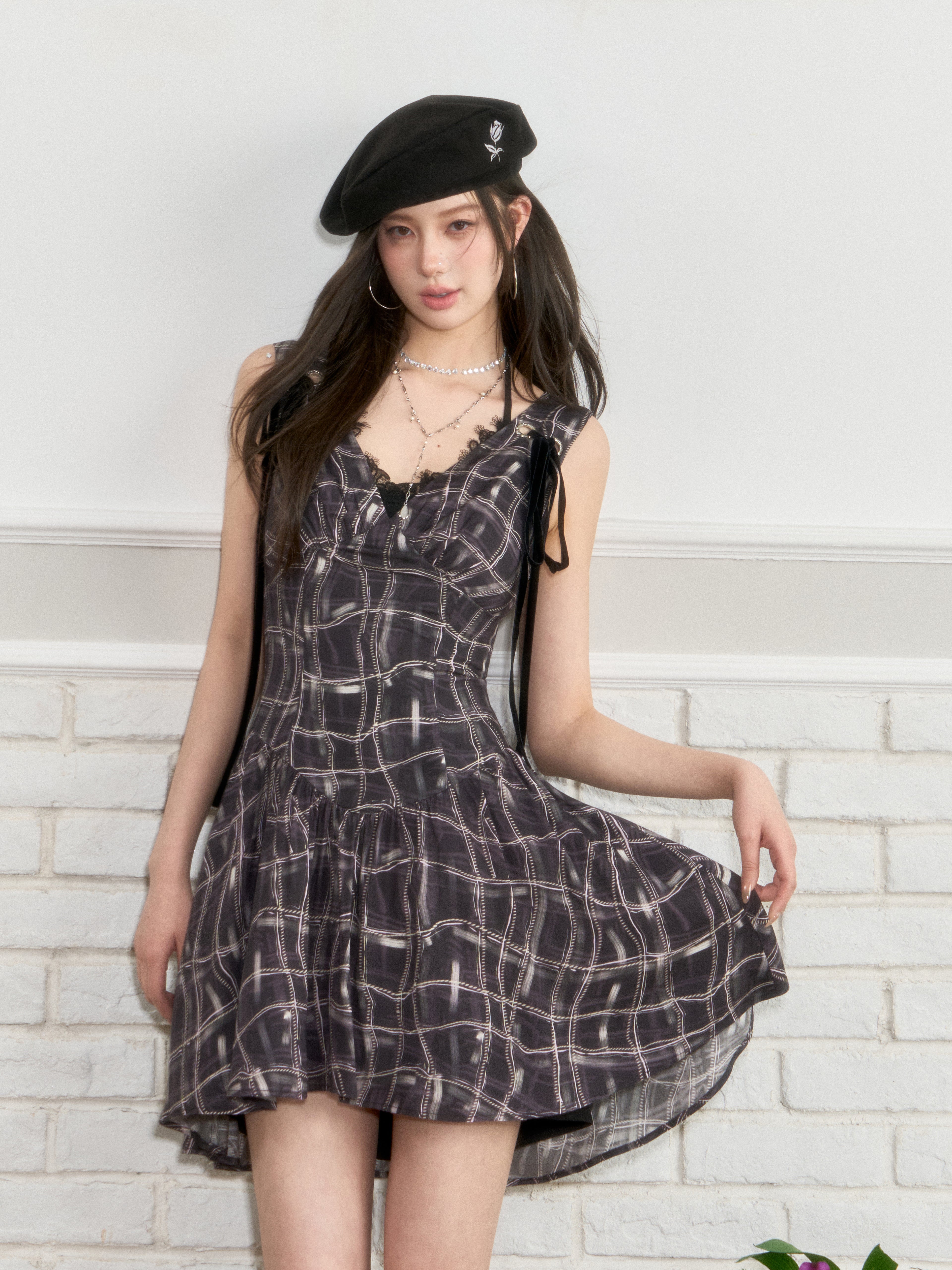 VIA PITTI VIABD208 Velvet strap plaid dress