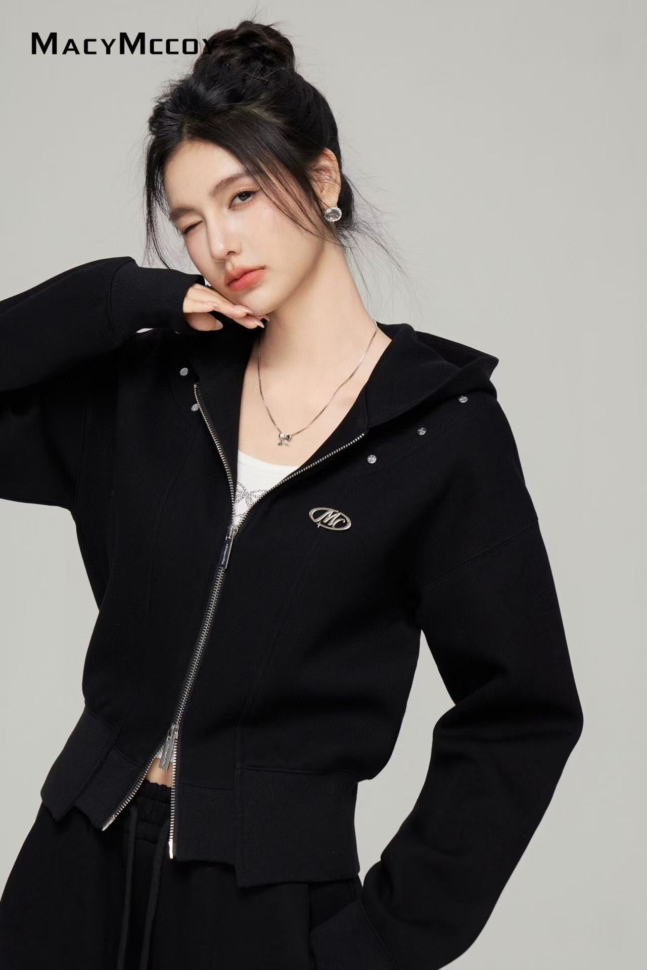 Macy Mccoy MMC2025016 Casual hooded jacket + pants set (2color)