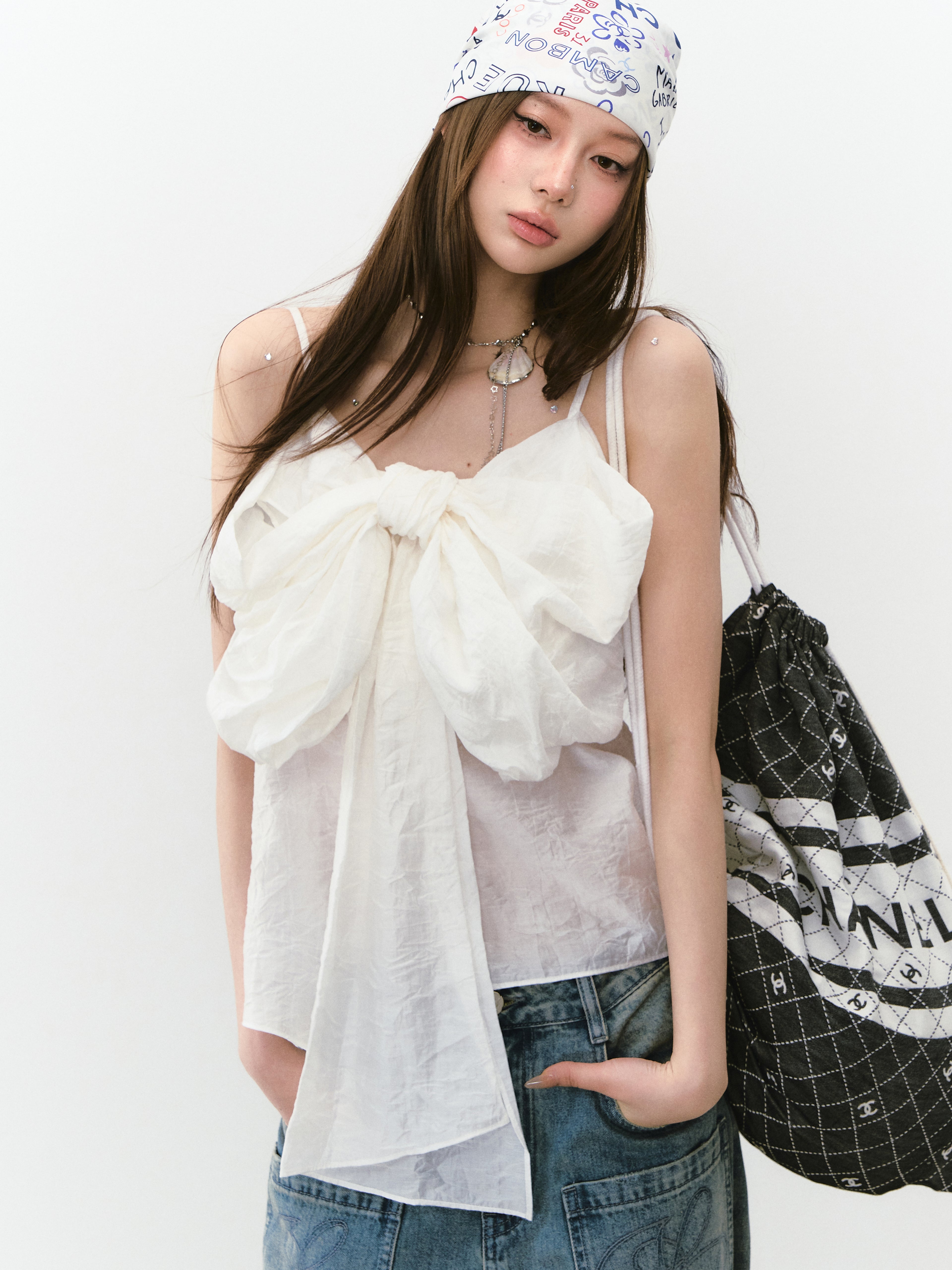 VIA PITTI VIABTP265 Bow pleated lightweight camisole vest (2color)