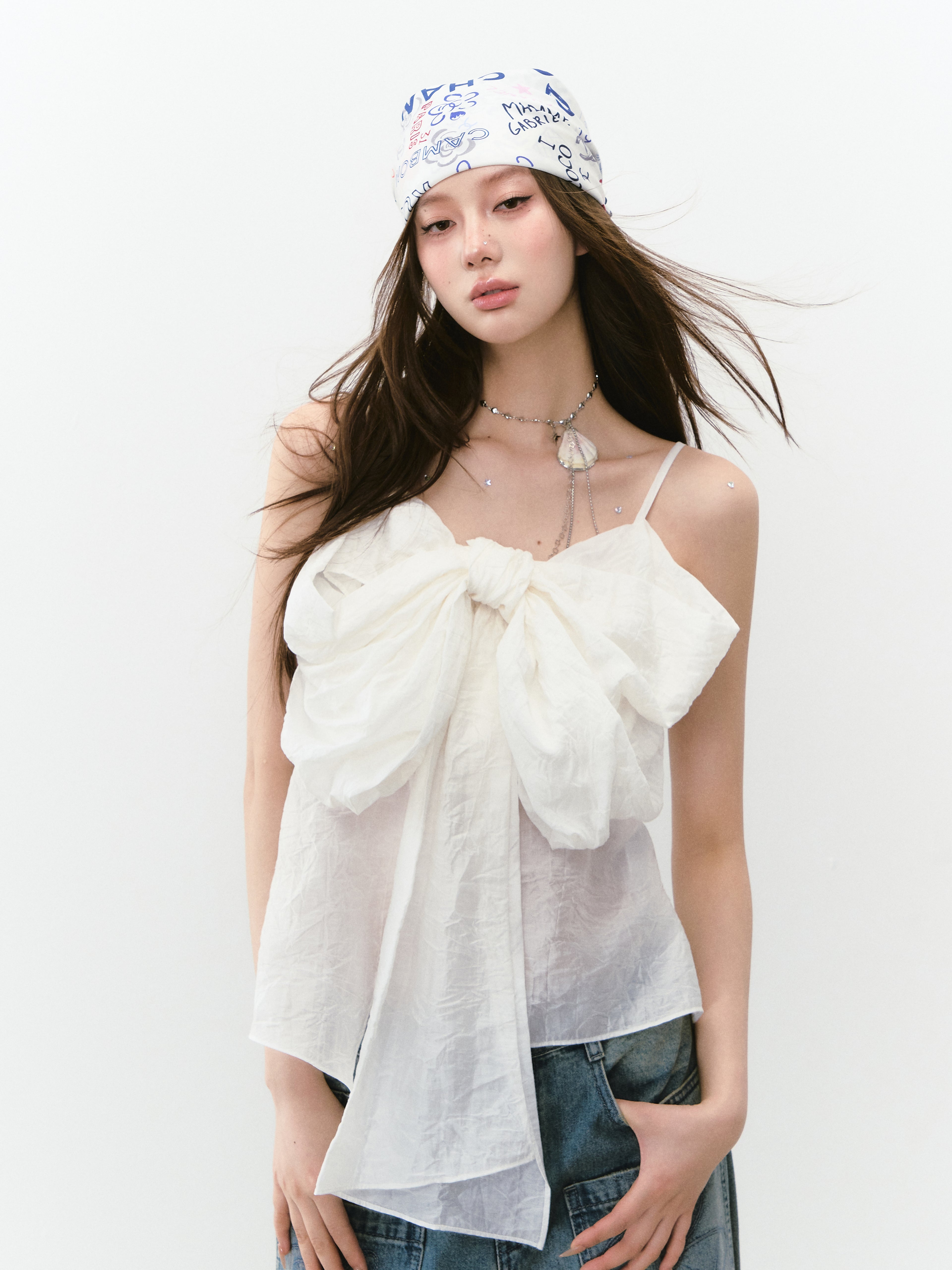 VIA PITTI VIABTP265 Bow pleated lightweight camisole vest (2color)