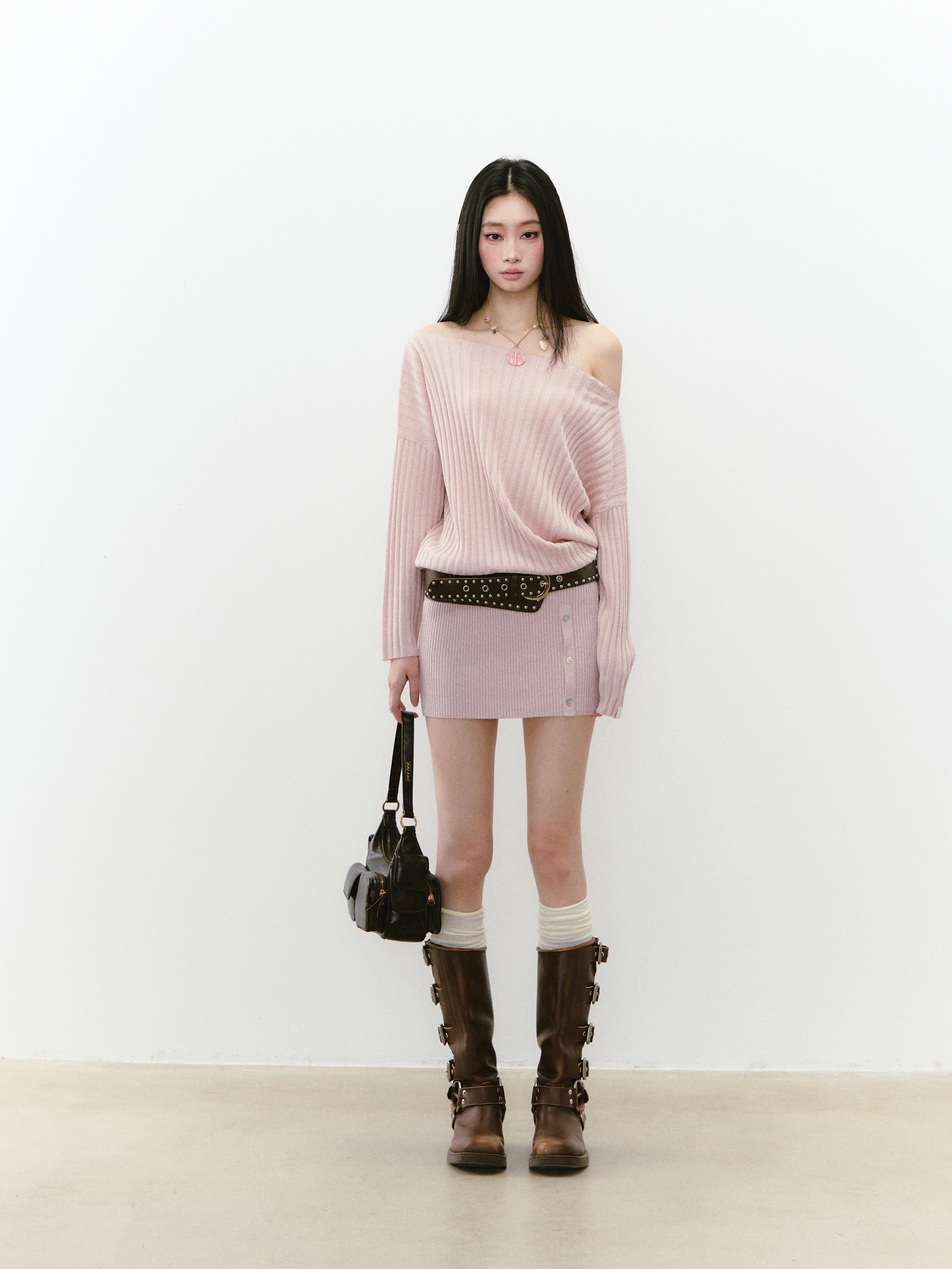 VIA PITTI VIABK288 Shiny one shoulder button dress (2color)