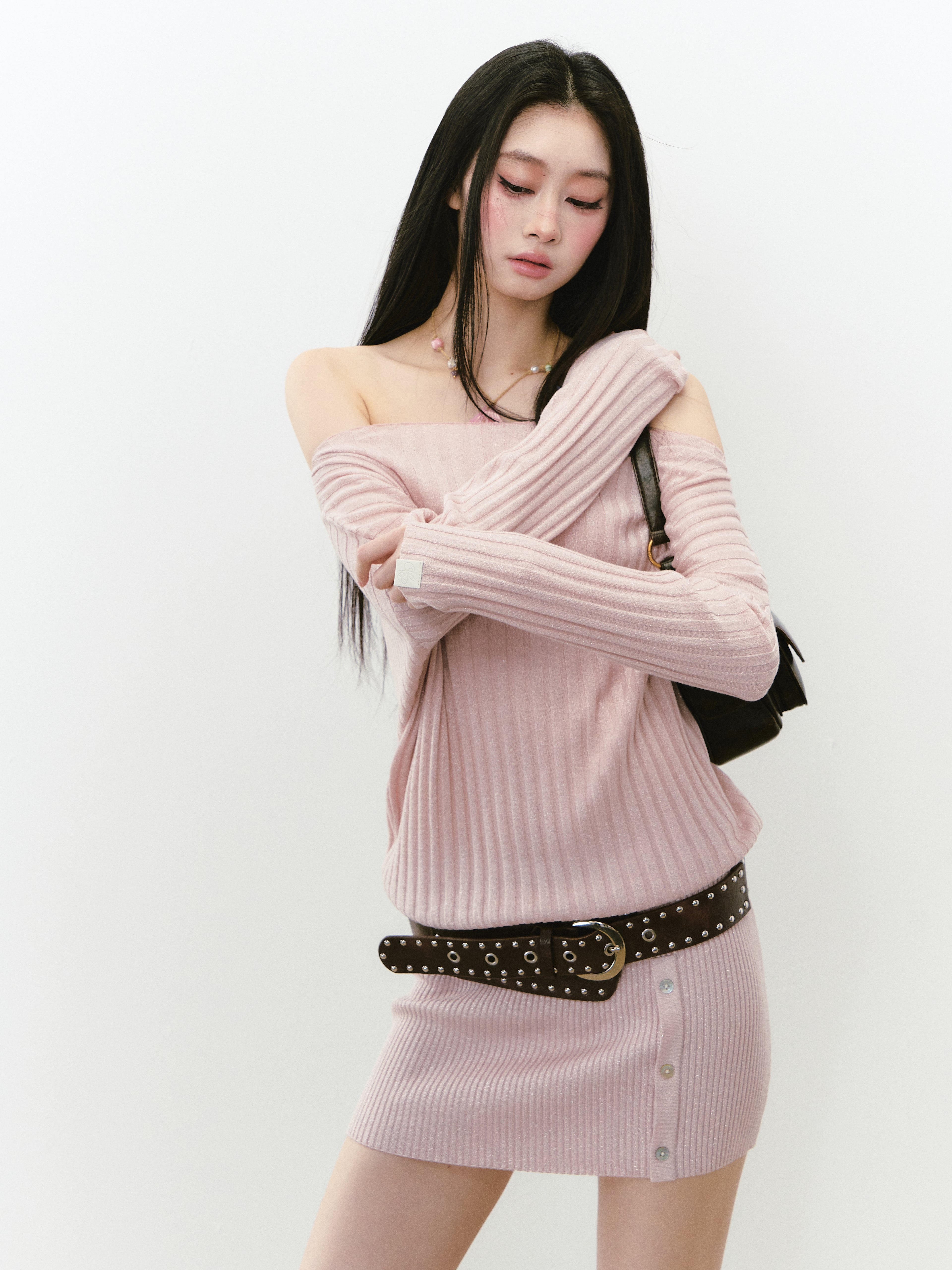 VIA PITTI VIABK288 Shiny one shoulder button dress (2color)