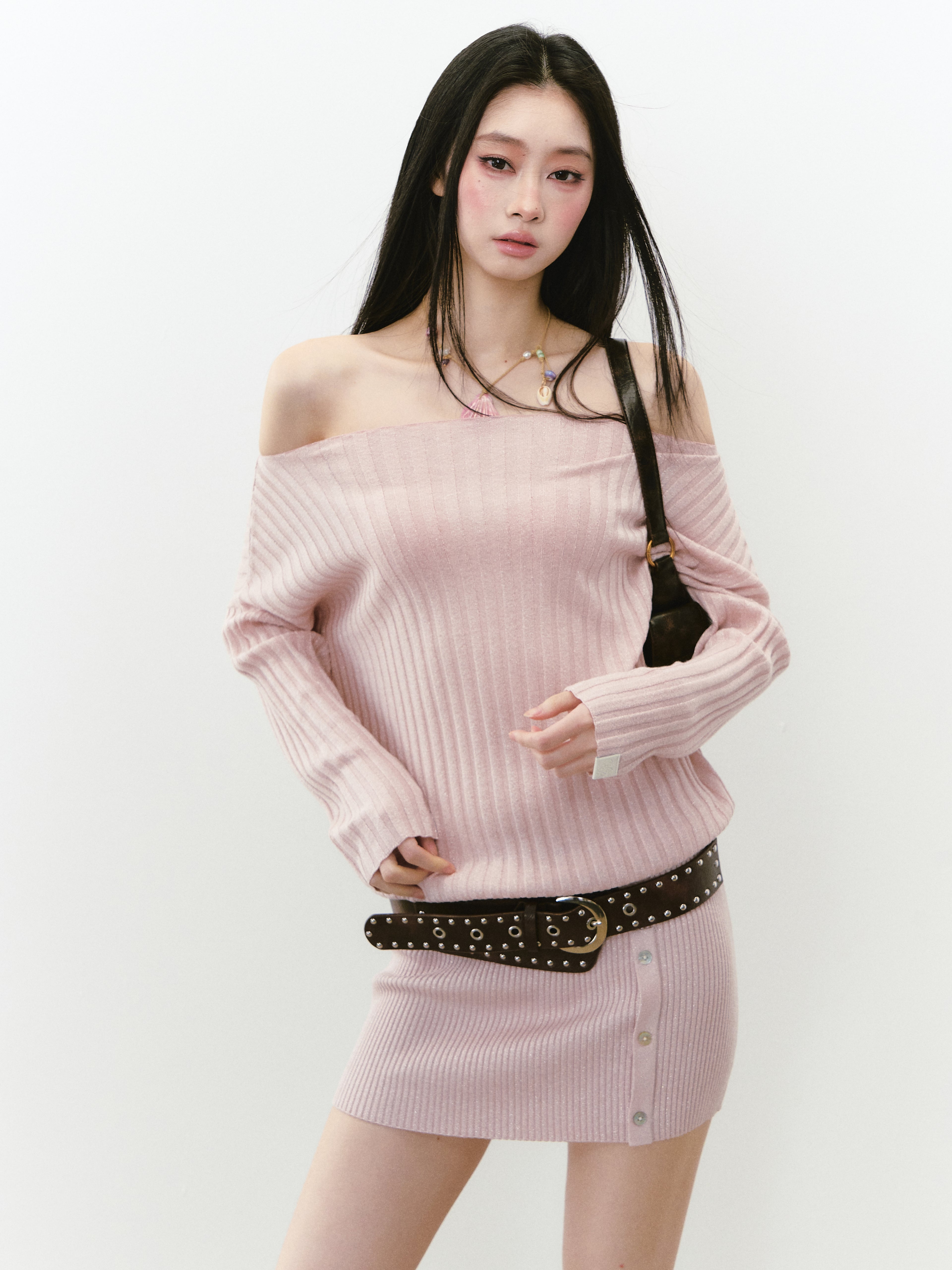 VIA PITTI VIABK288 Shiny one shoulder button dress (2color)