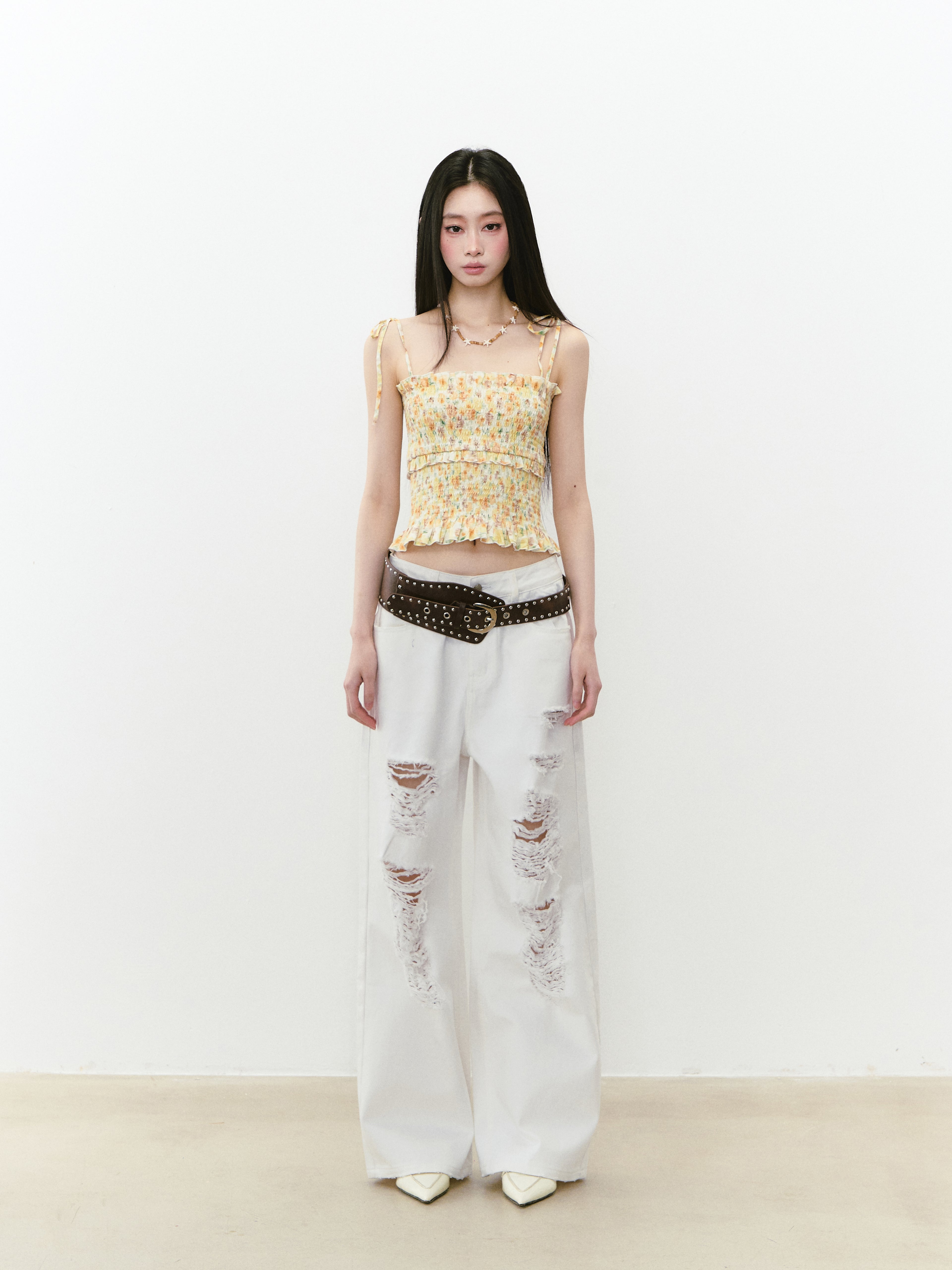 VIA PITTI VIABTP240 Pleated lace camisole vest (2color)