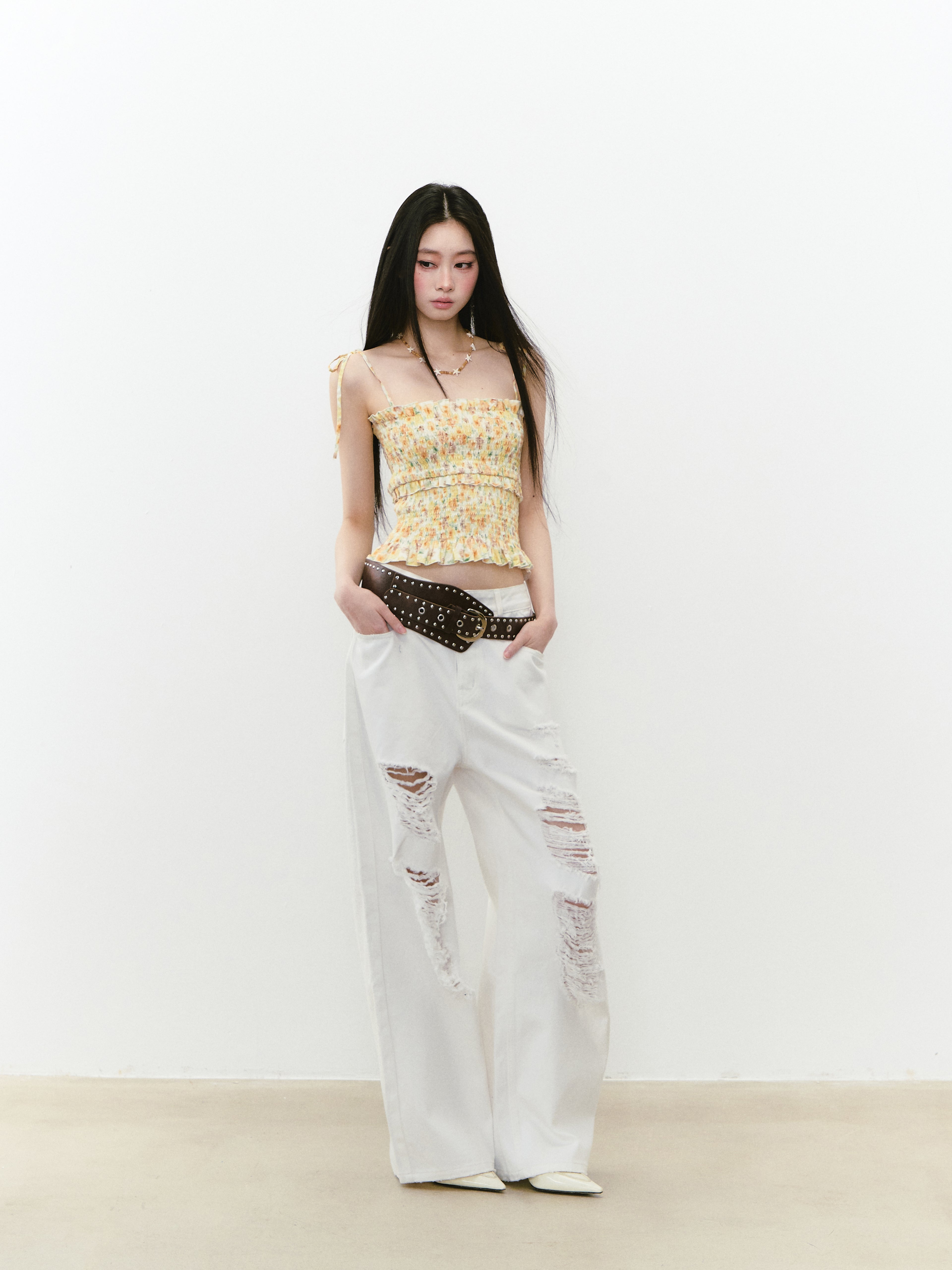 VIA PITTI VIABTP240 Pleated lace camisole vest (2color)